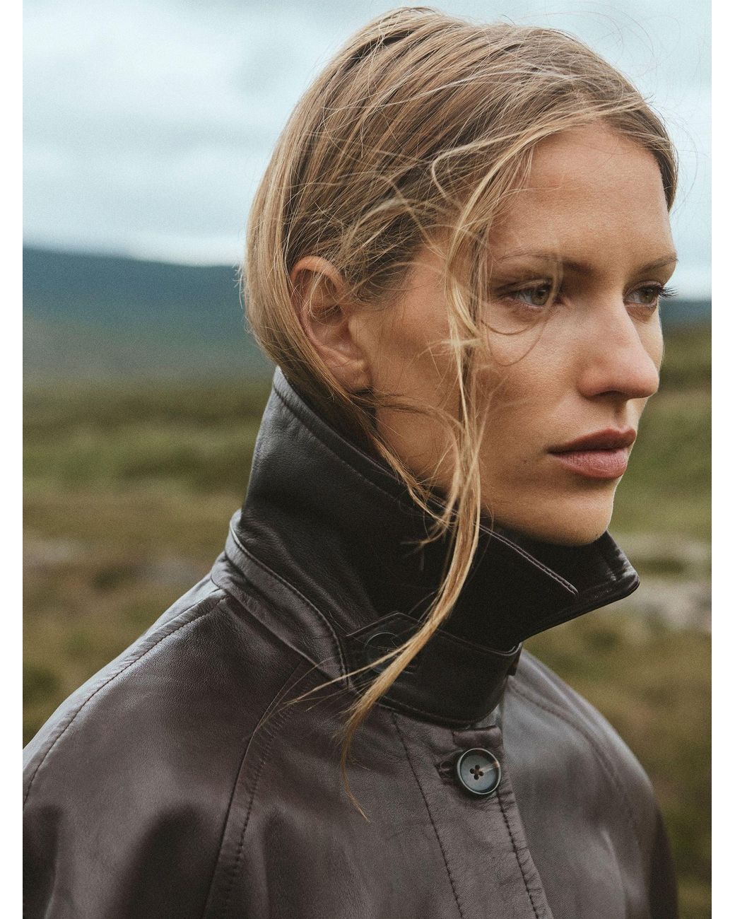 Reiss Green Leather Belted Raglan-Sleeve Jacket