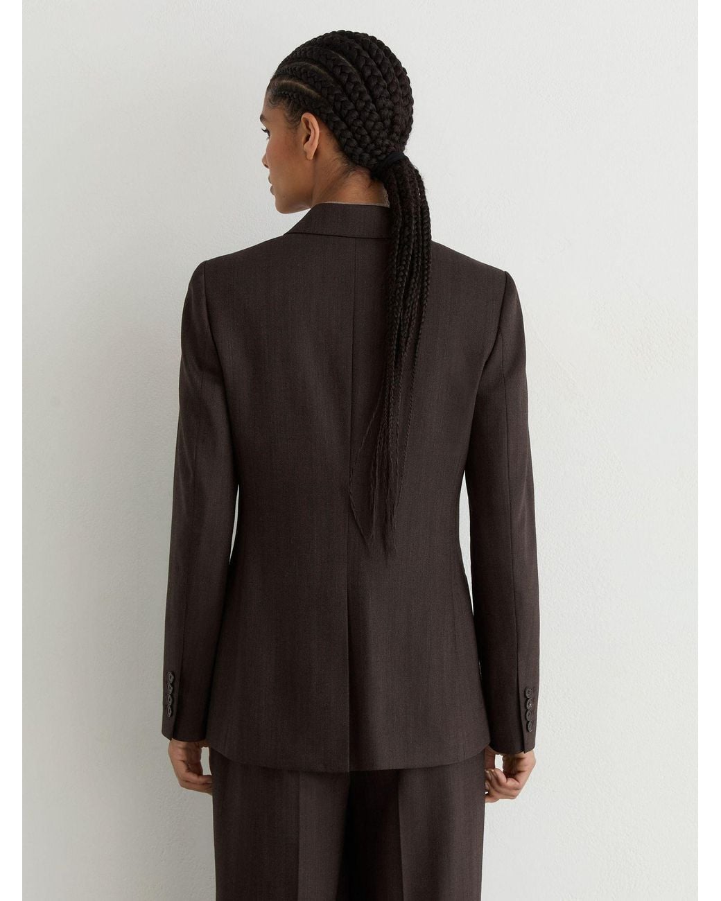 Reiss White Dawson Chocolate Petite Wool-Blend Herringbone Double-Breasted Blazer, Dark