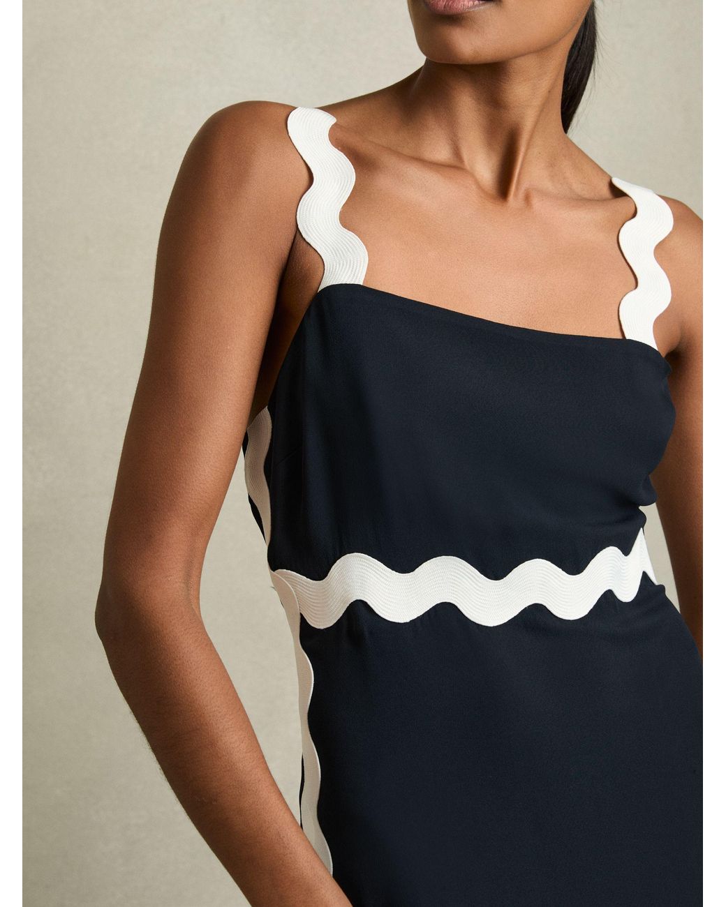 Reiss Wave Trim Crepe Midi Dress in Blue | Lyst