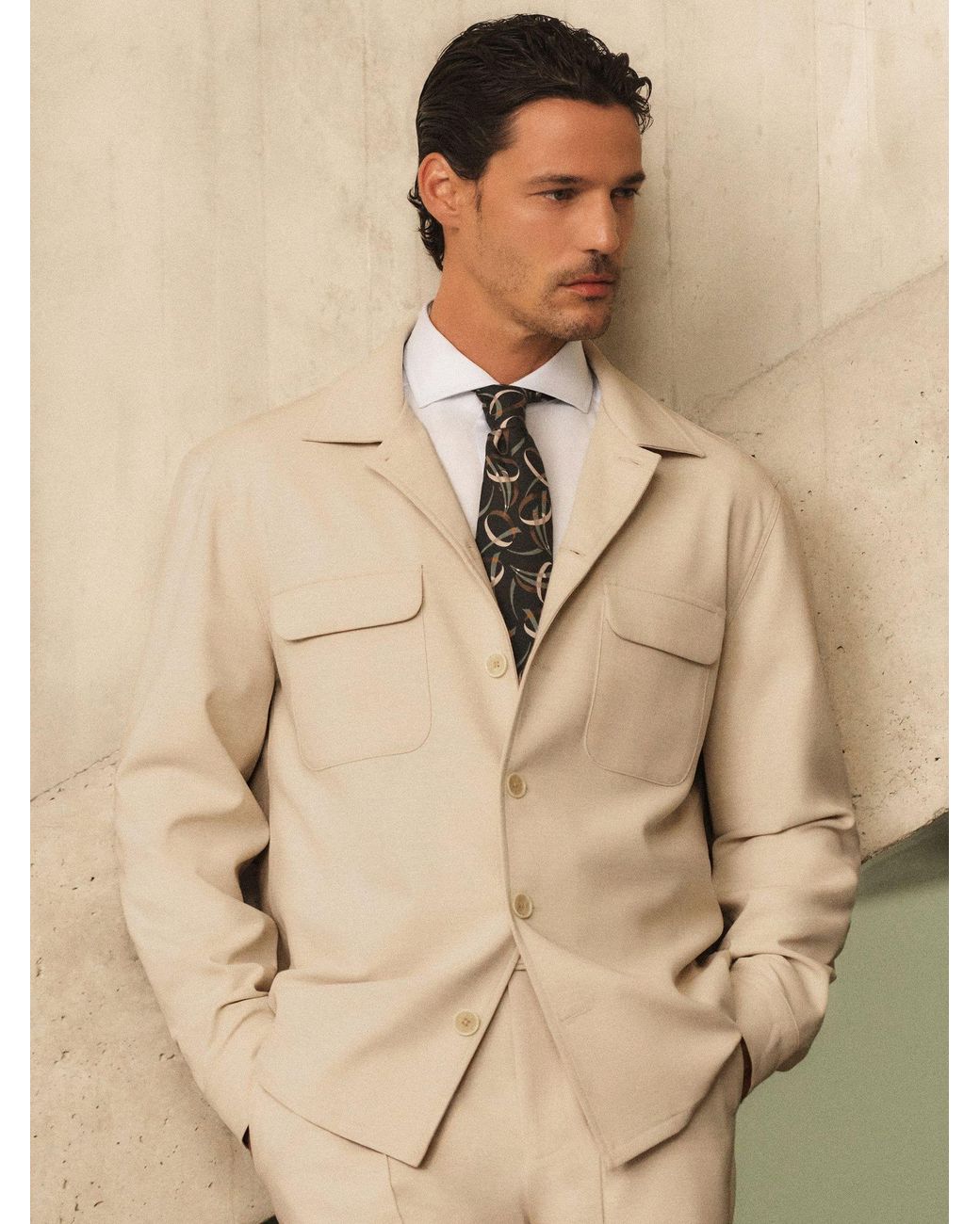 Reiss Natural Twin-Pocket Button-Through Overshirt for men