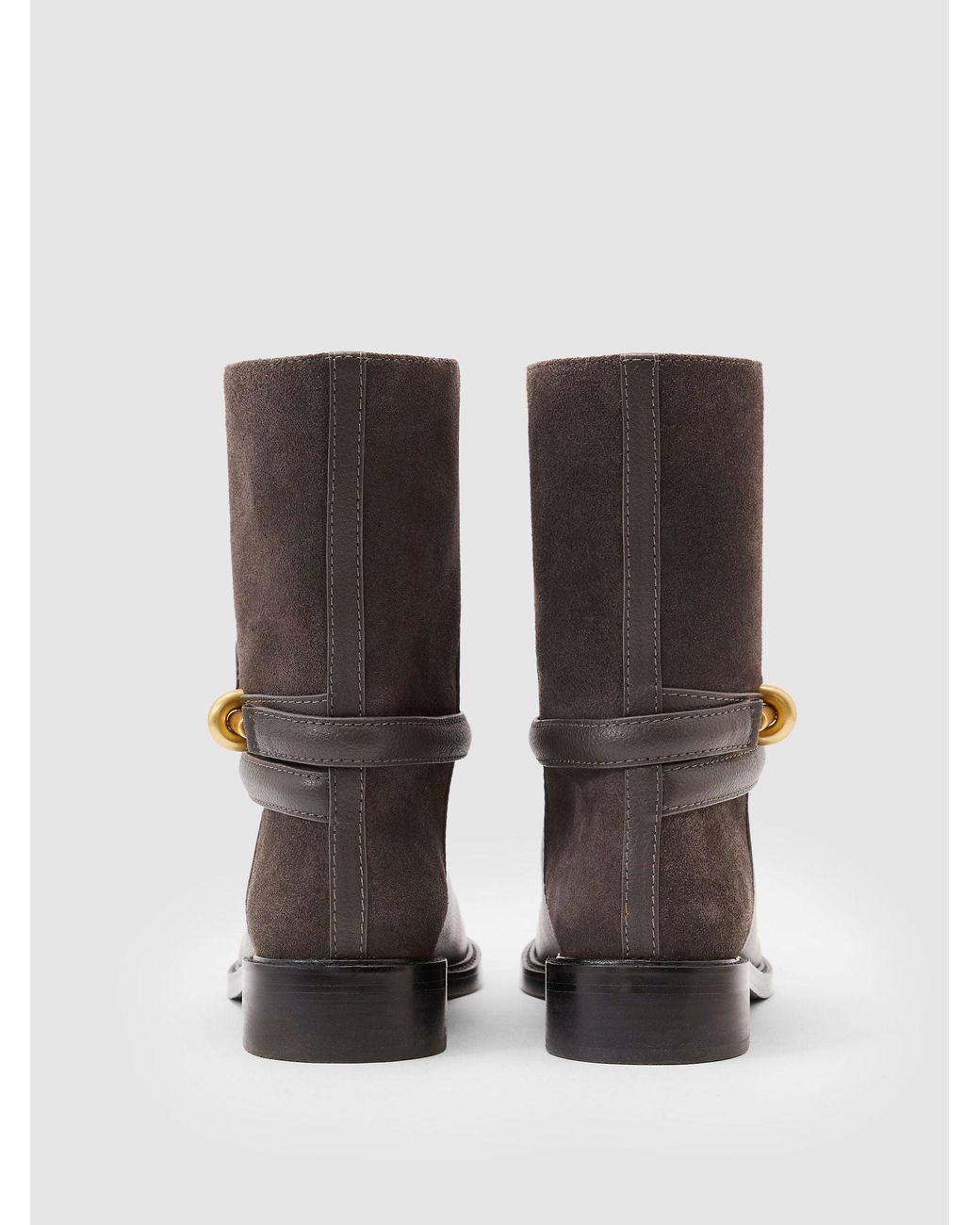 Reiss Black Leather Turnlock-Hardware Biker Ankle Boots