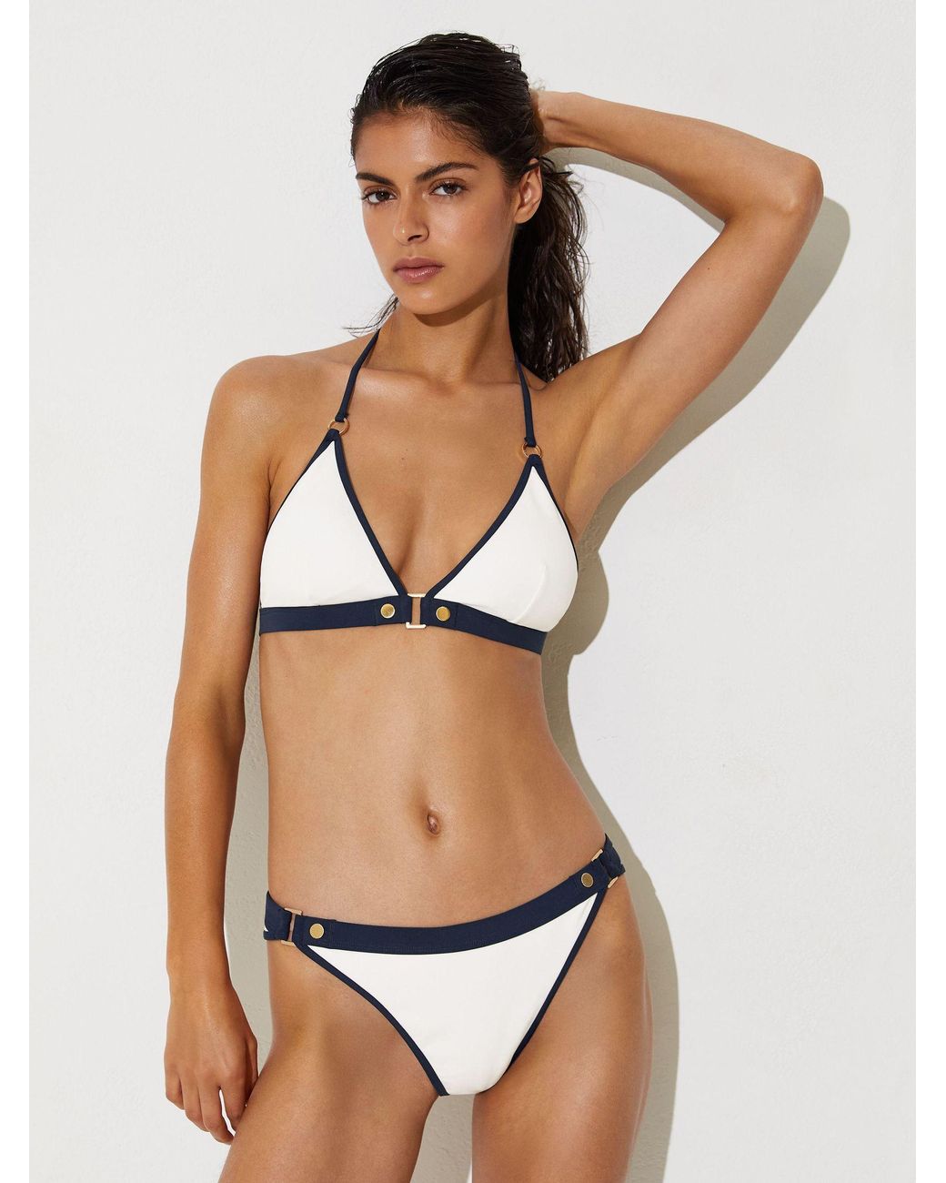 Reiss Blue Contrast Halterneck Triangle Bikini Top