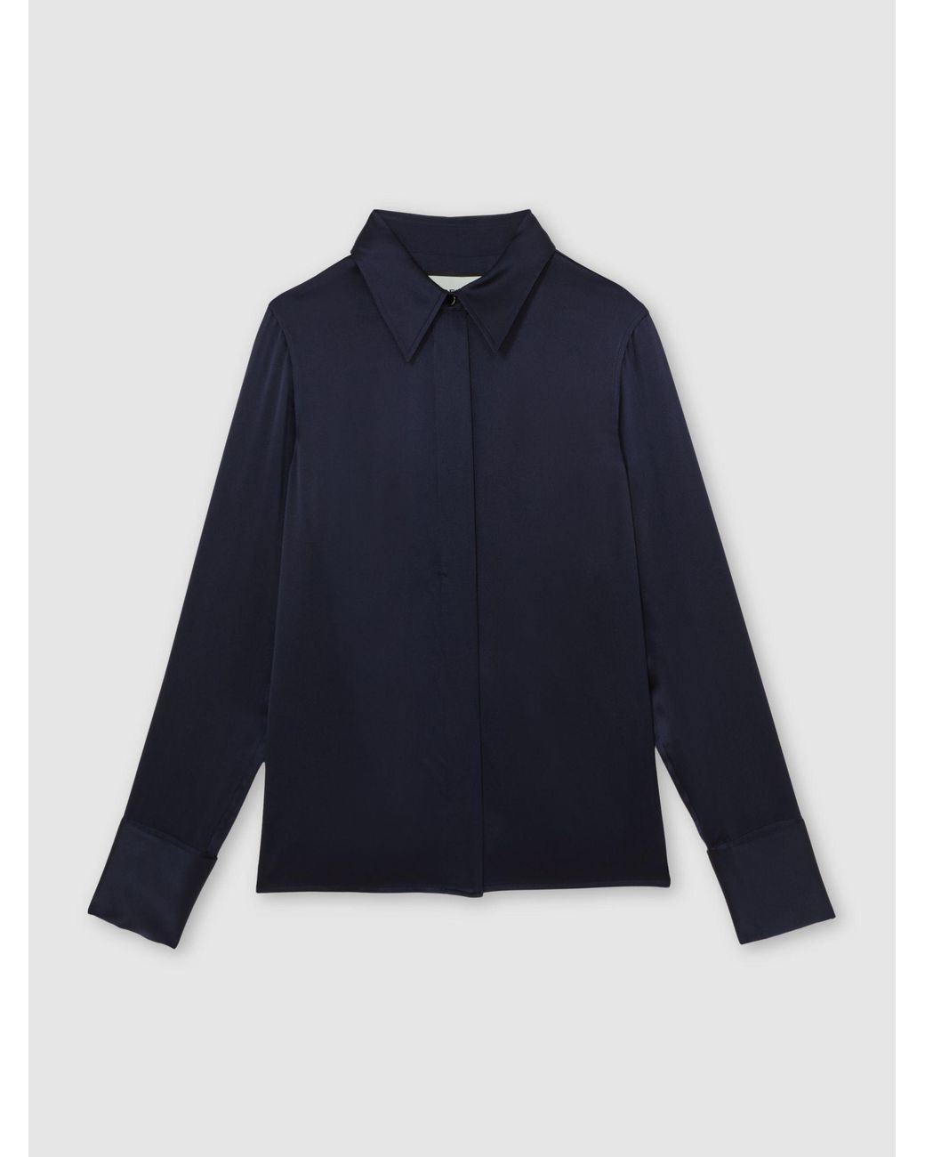 Reiss Blue Ameira - Navy Silk-satin Concealed-placket Shirt, Us 14