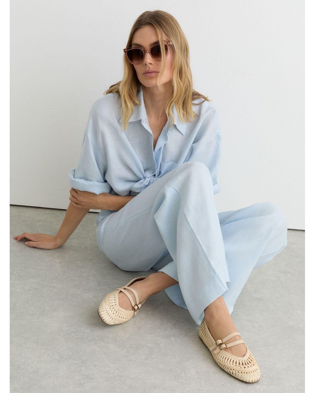 Reiss Blue Woven Ballerina-Strap Flats