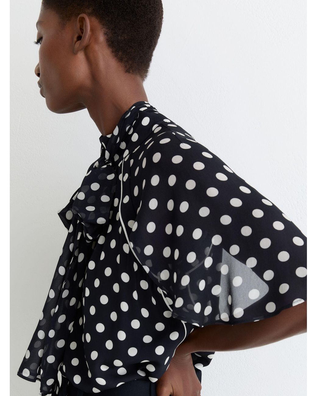 Reiss Multicolor Alliana Polka-Dot Tie-Neck Blouse
