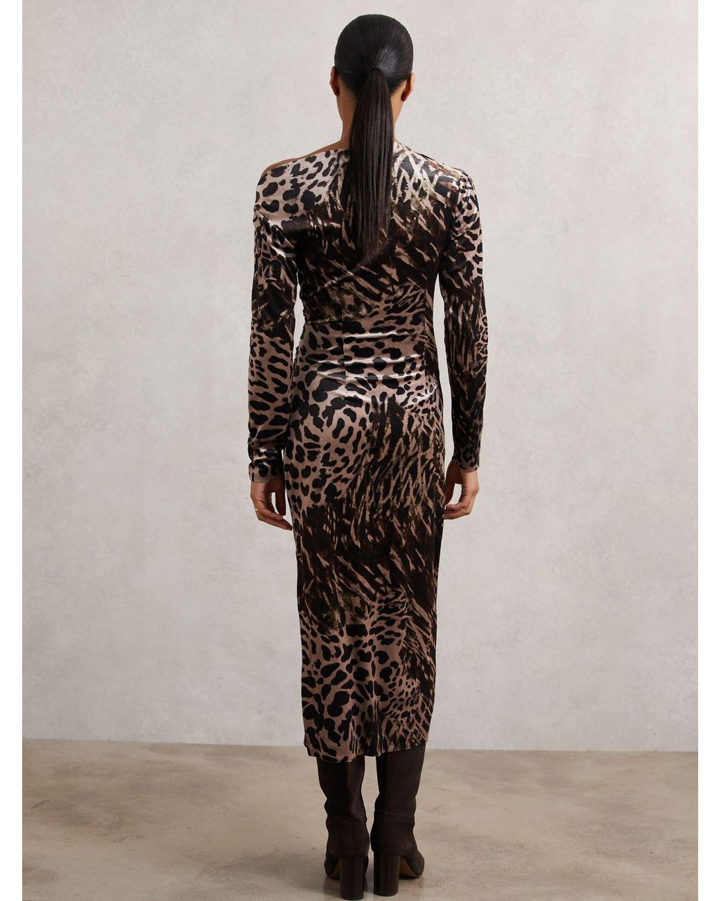 Reiss Multicolor Leopard Print Velvet Midi Dress