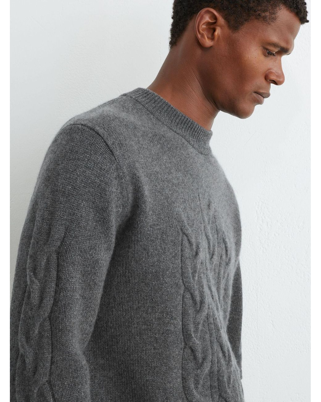 Reiss Gray Rosedale - Mid Grey Melange 100% Cashmere Cable Knit-detail Jumper, Xs for men