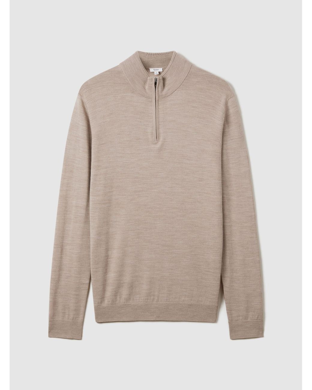 Reiss Natural Blackhall - Wheat Melange Merino Wool Zip Neck Jumper, S for men