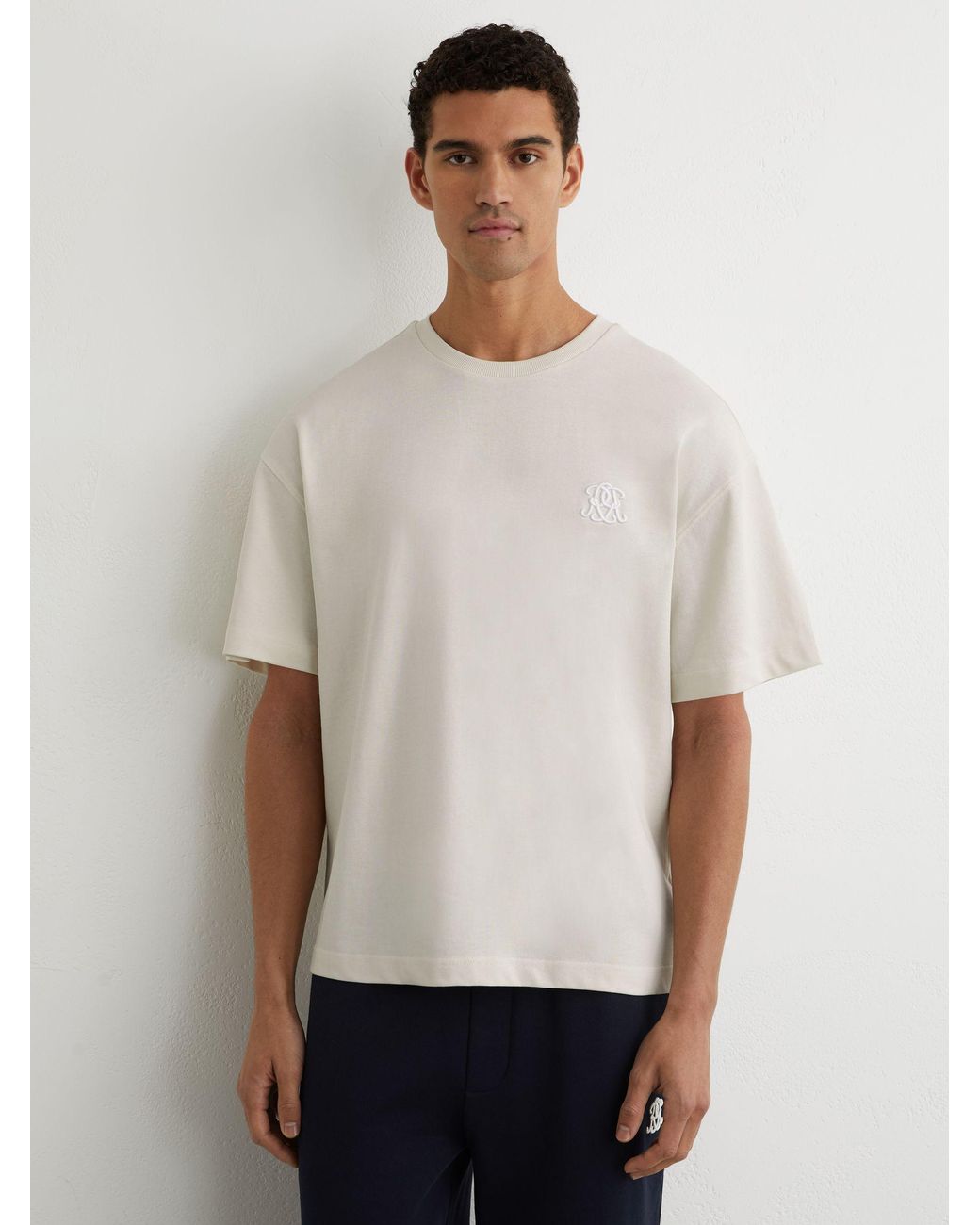 Reiss Rainer - White Monogram Embroidered Relaxed-fit T-shirt, Xl for men