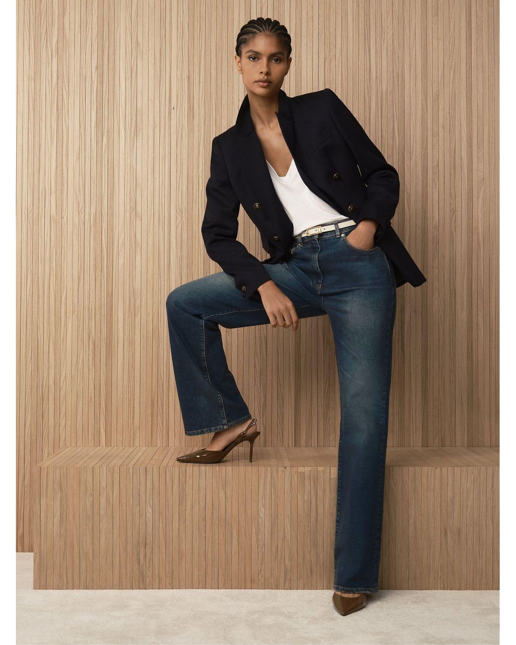Reiss Blue Mid Andi Tall High-Rise Bootcut Jeans