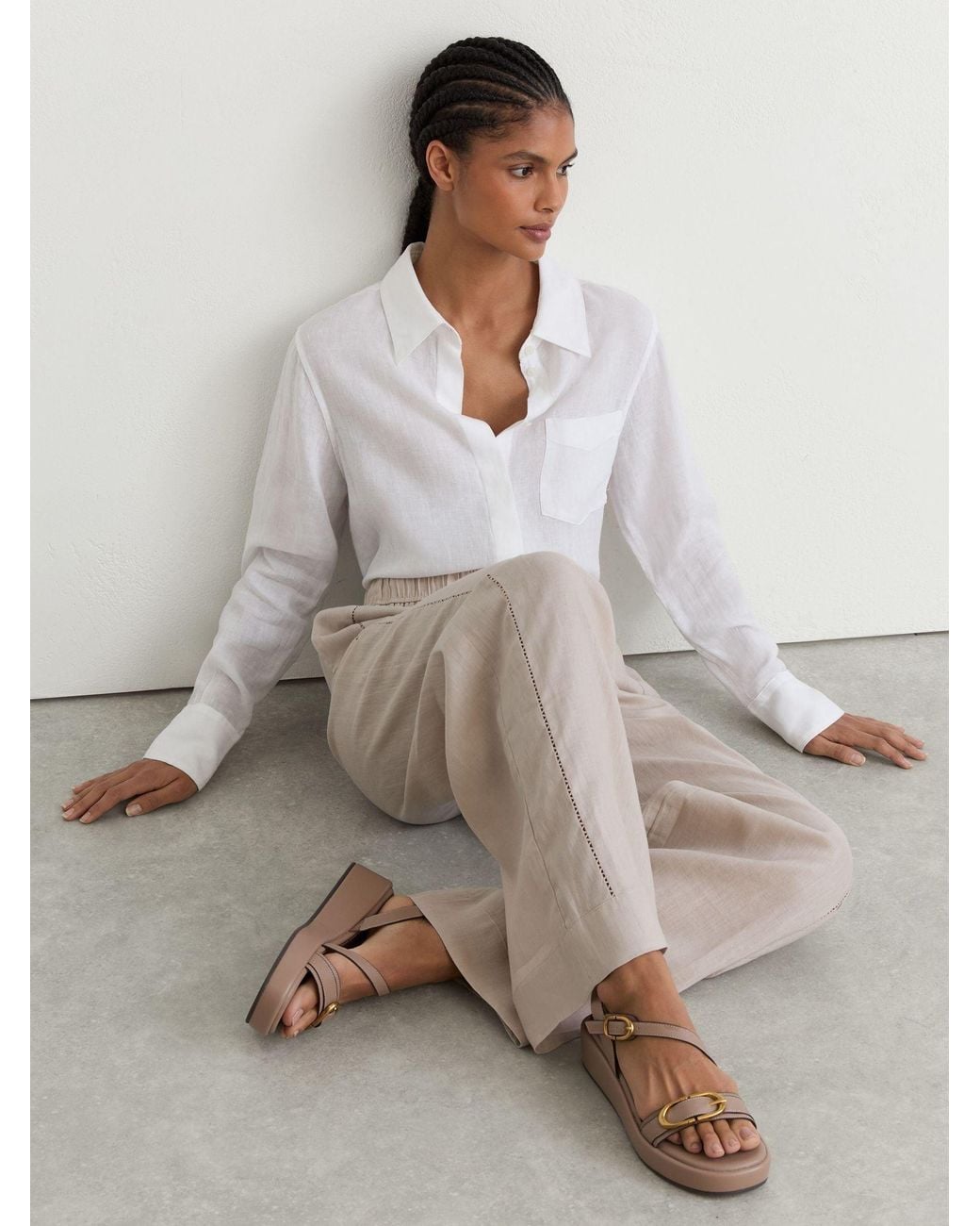 Reiss Gray Leather Double Buckle Flatform Sandals