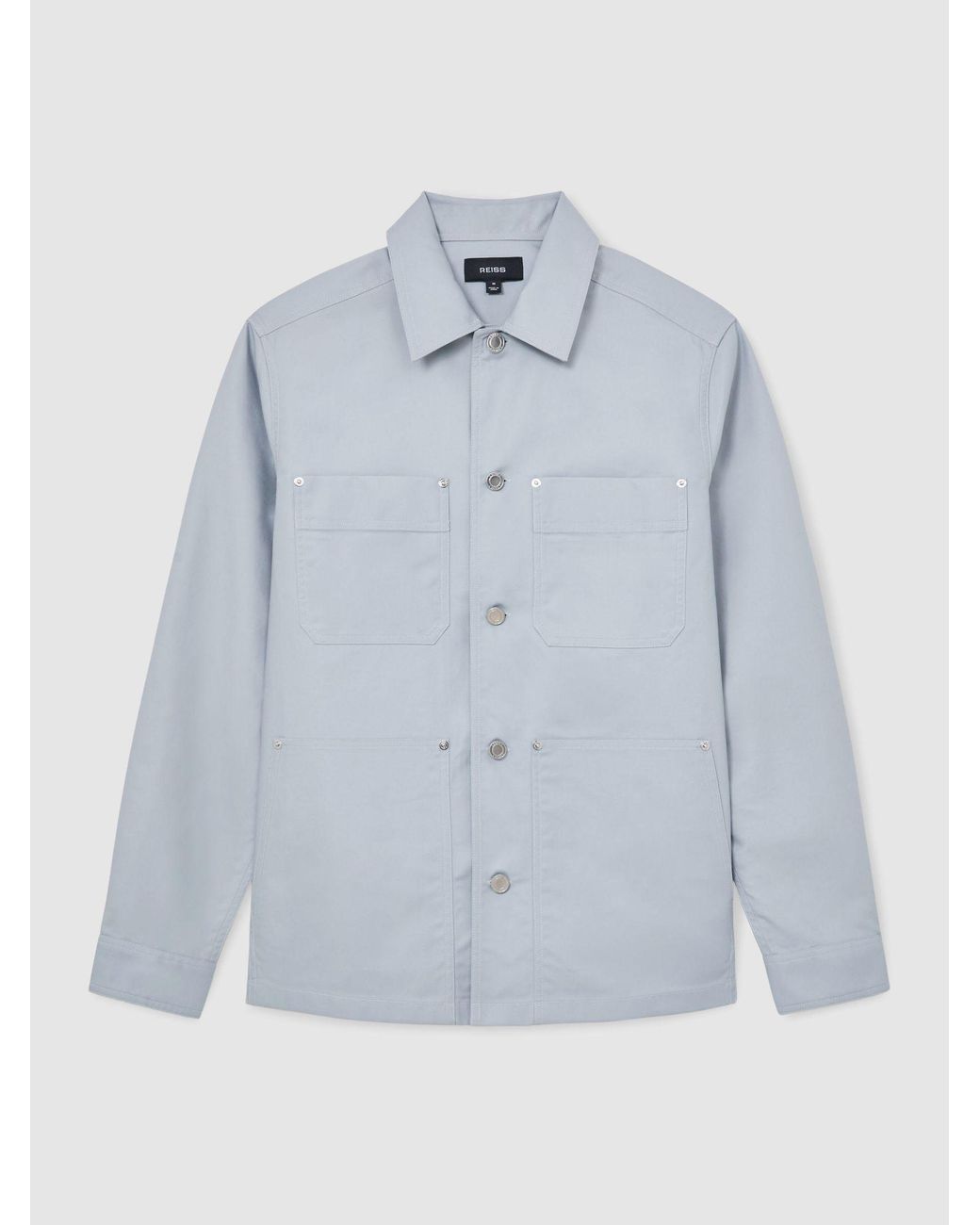 Reiss Blue Cotton-Twill Four-Pocket Overshirt for men