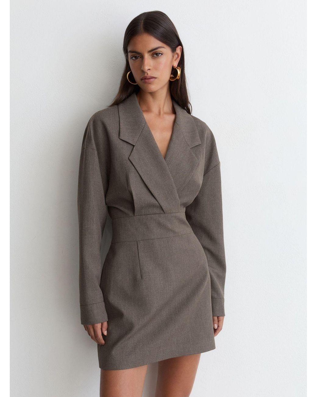 Reiss Gray Notch-Lapel Tailored Mini Dress