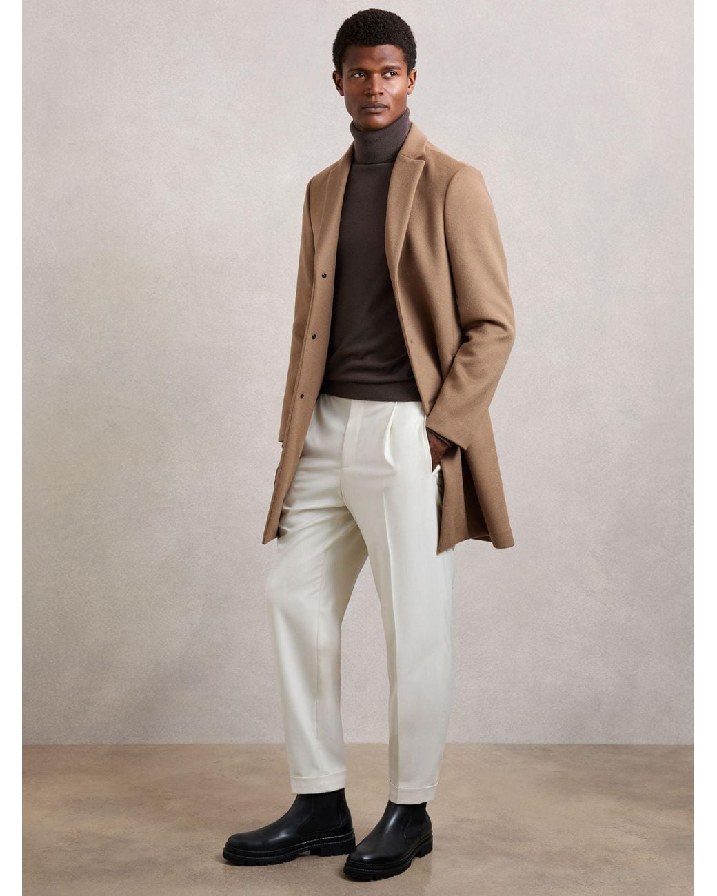 Reiss Gable - Light Brown Wool-blend Single-breasted Overcoat, L for men