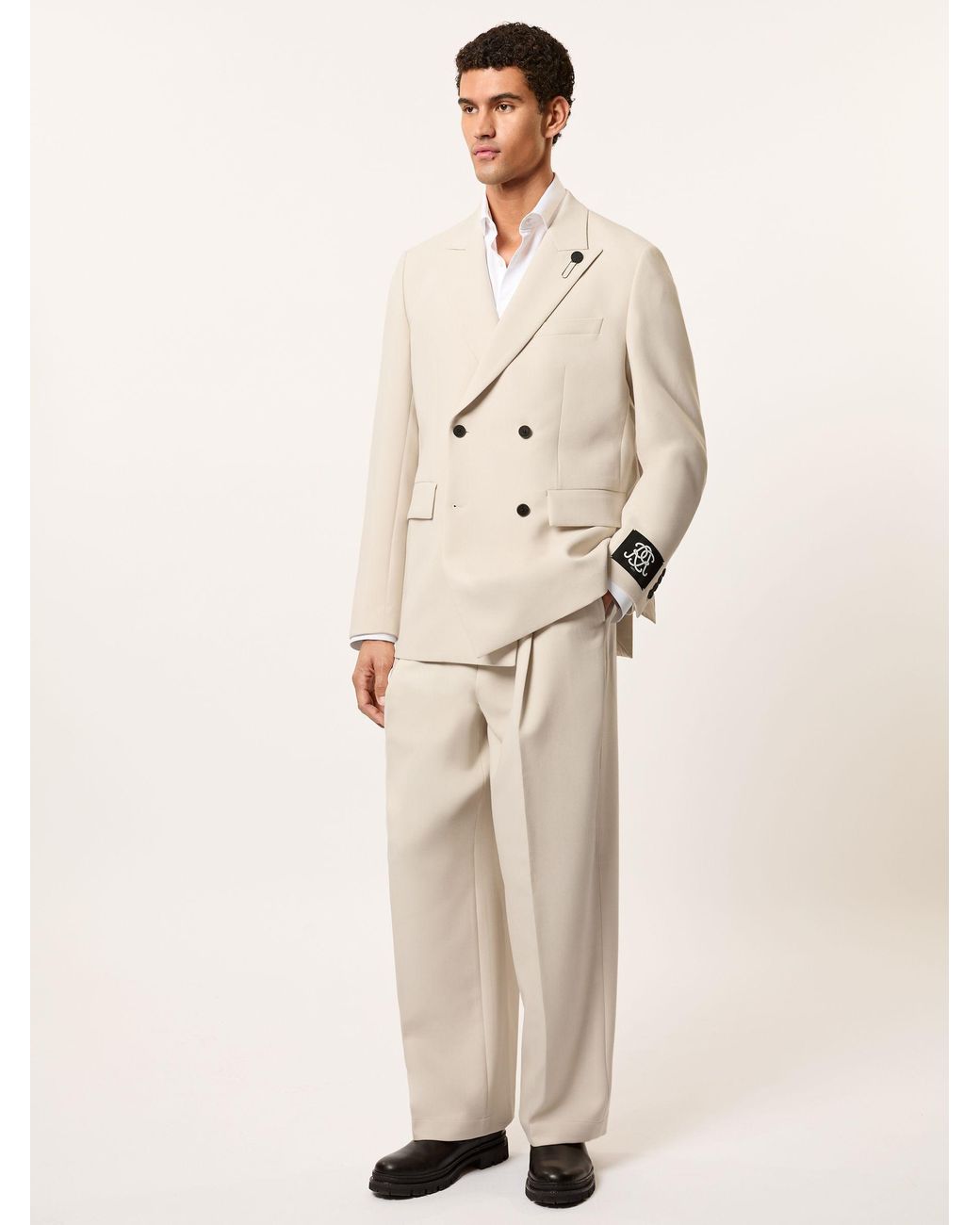 Reiss Natural Monogram Relaxed Double-Breasted Blazer for men