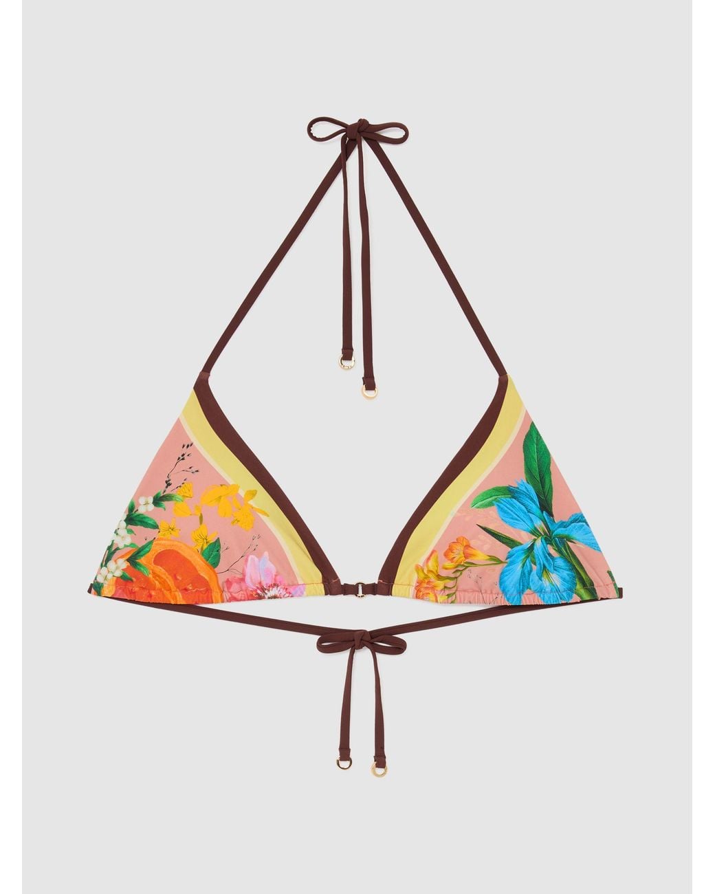 Reiss Natural Tina - Pink Floral-print Triangle Bikini Top, Us 8