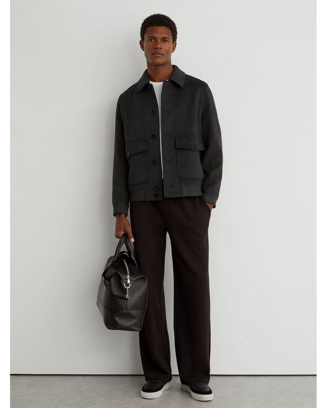 Reiss Black Deluca - Charcoal Grey Wool-blend Flap-pocket Bomber Jacket, S for men