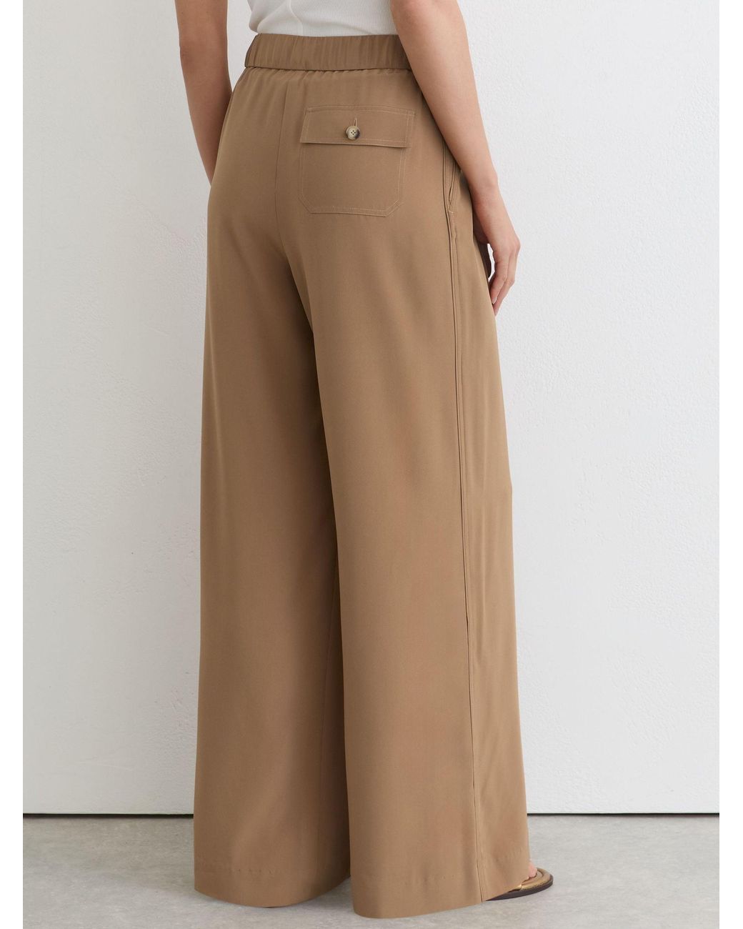 Reiss Natural Maria - Camel Matte-silk Wide-leg Trousers, Us 4 Regular
