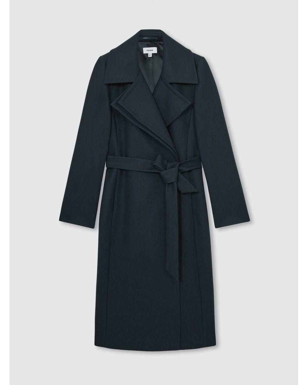 Reiss Blue Petite Wool-Blend Double-Lapel Belted Coat With Cashmere