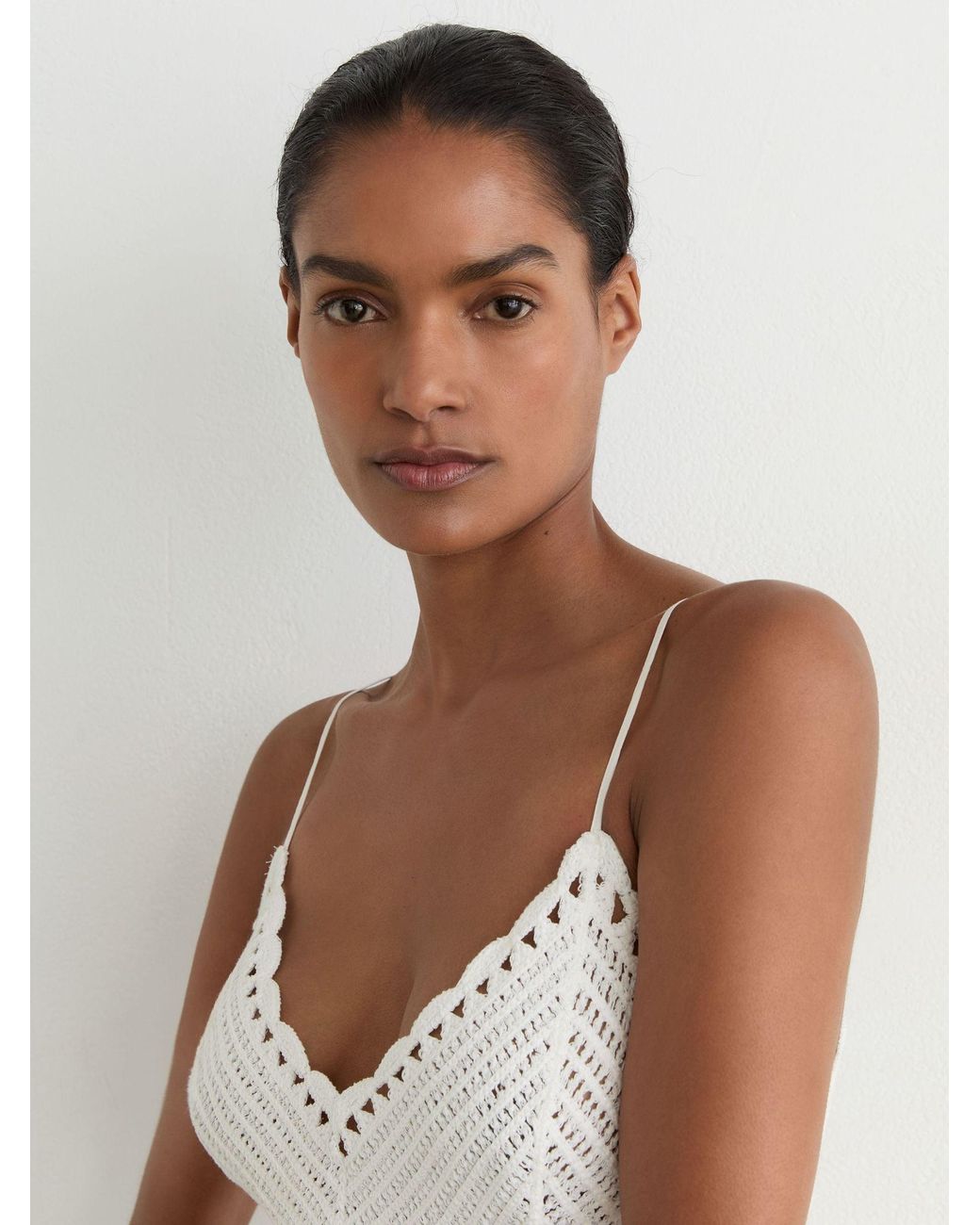 Reiss White Cotton-Blend Lace-Trim Flippy Dress