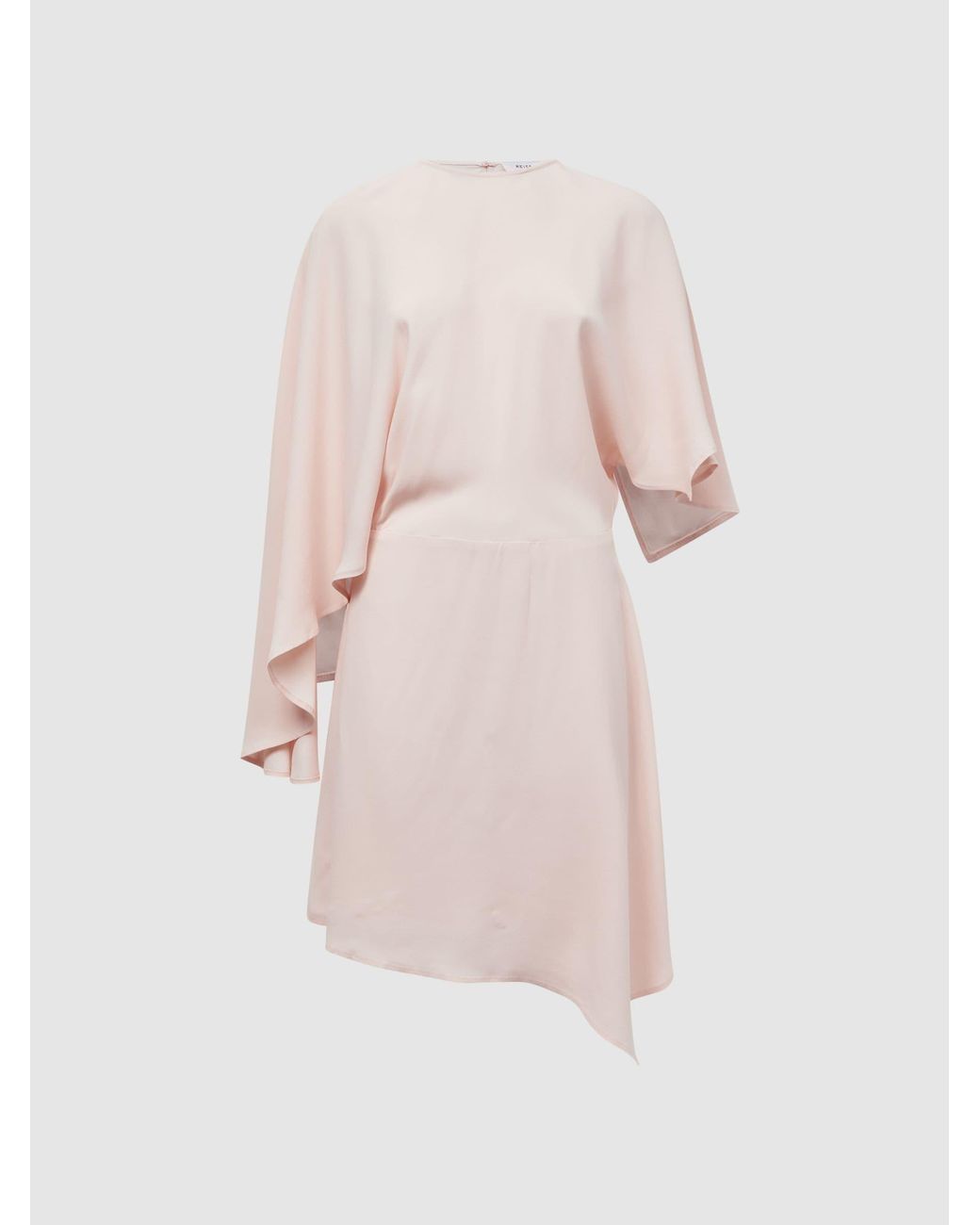 Reiss White Christy - Nude Cape Sleeve Asymmetric Mini Dress, Us 10