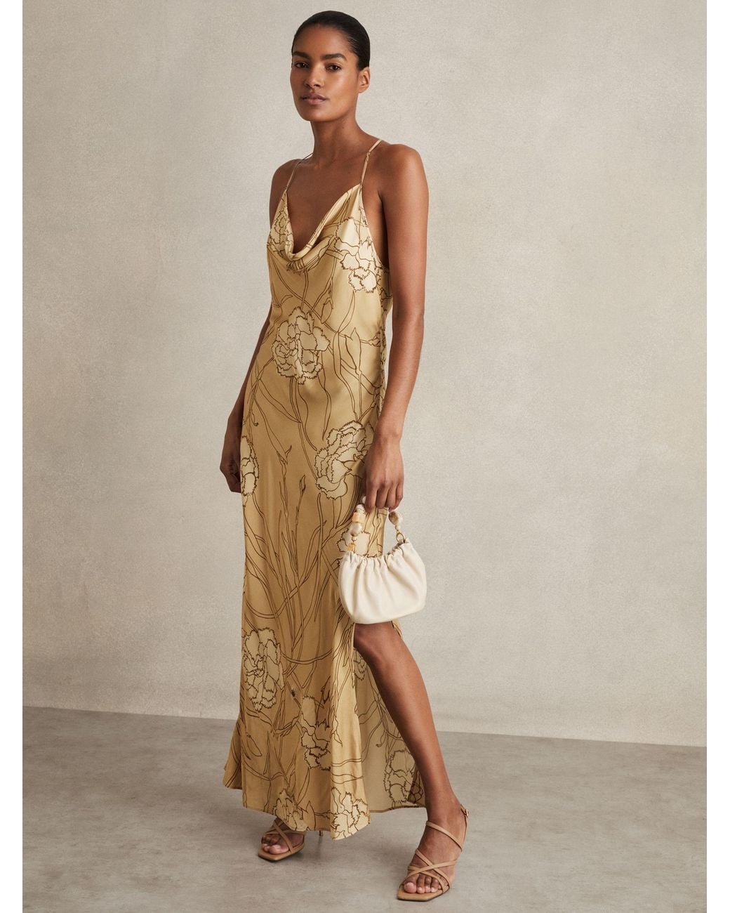 Reiss Natural Floral Print Slip Maxi Dress