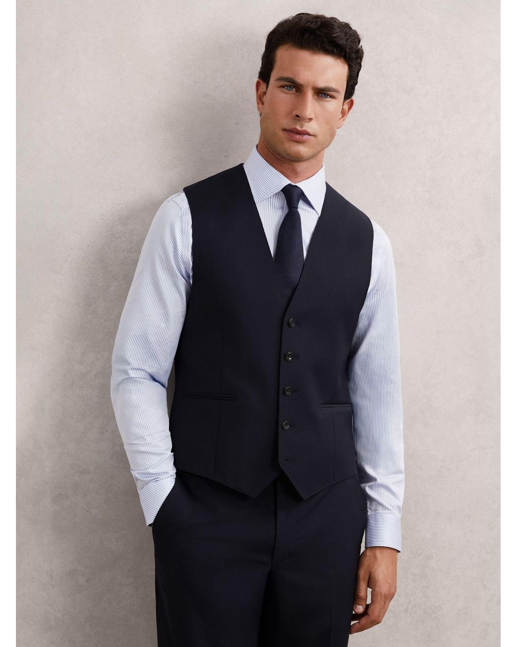 Reiss Blue Promise - Navy Wool-blend Tailored-fit Waistcoat, Us 38 Regular for men