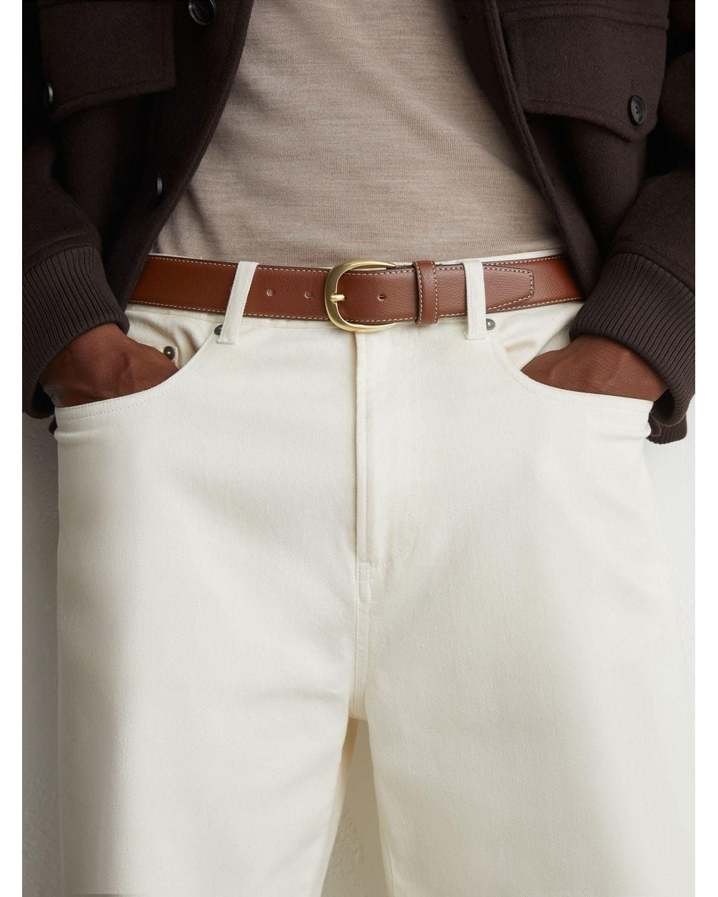Reiss Natural Pierced-Leather Curved-Buckle Belt for men