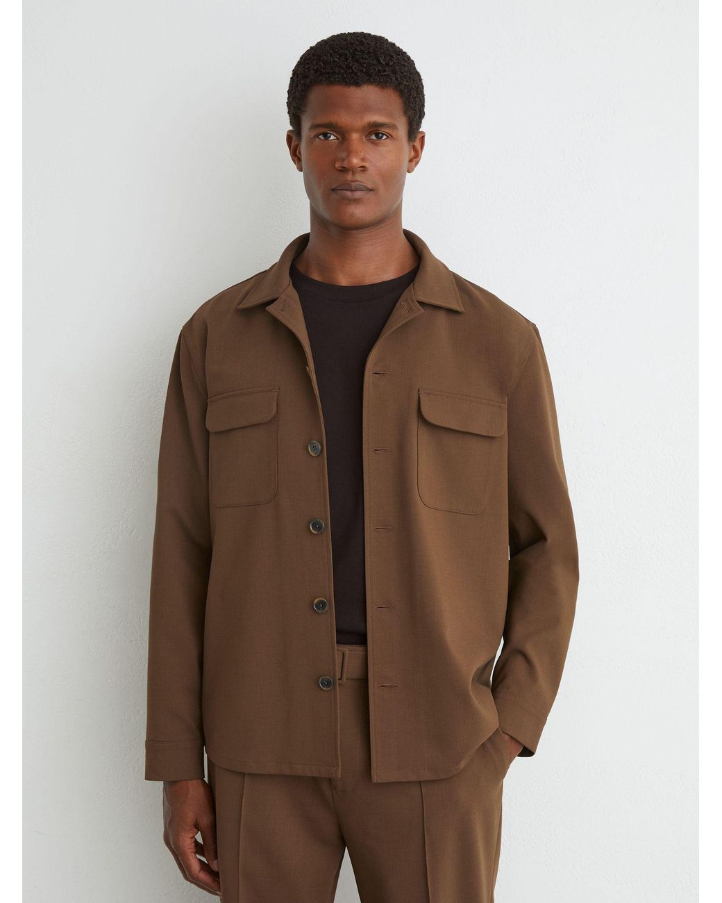 Reiss Brown Twin-Pocket Button-Through Overshirt for men