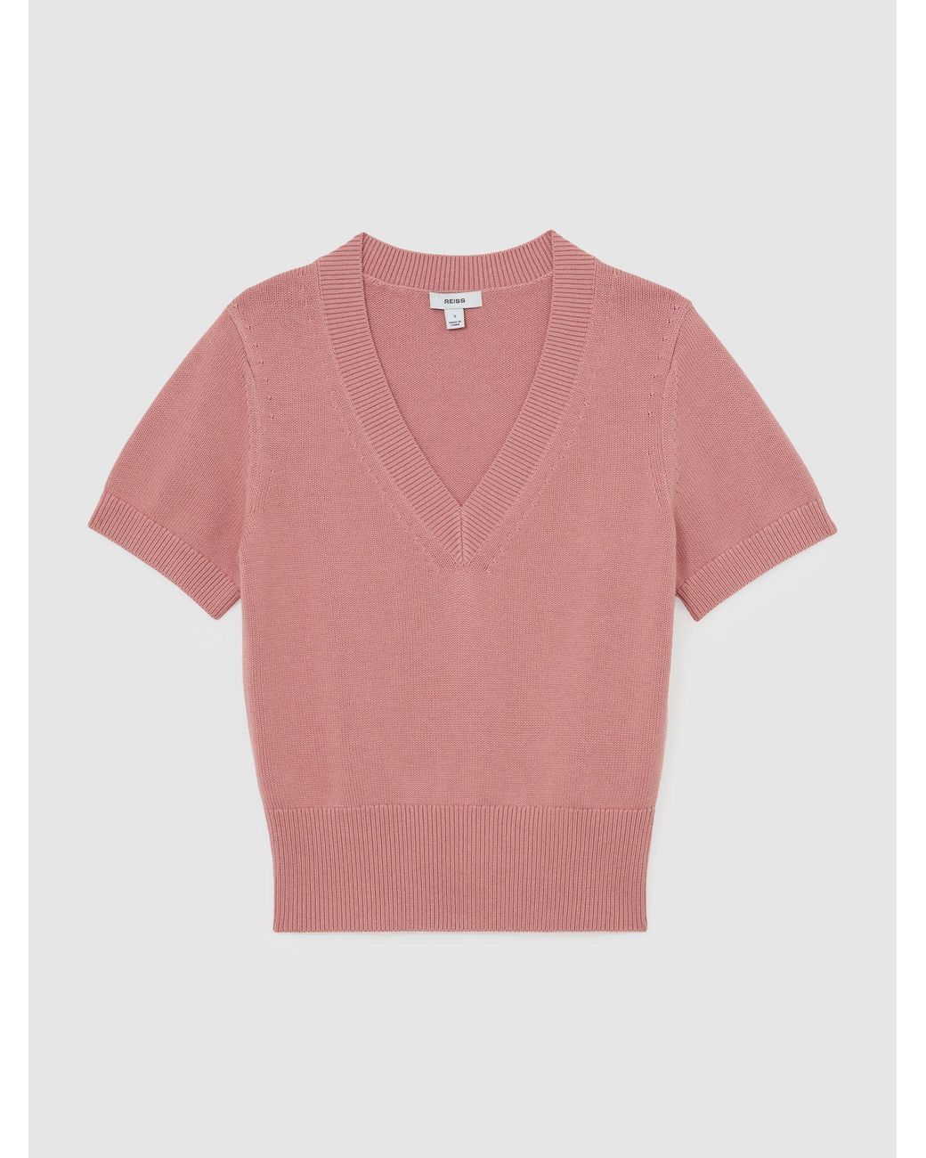 Reiss Blue Cotton-Wool Knit V-Neck Top