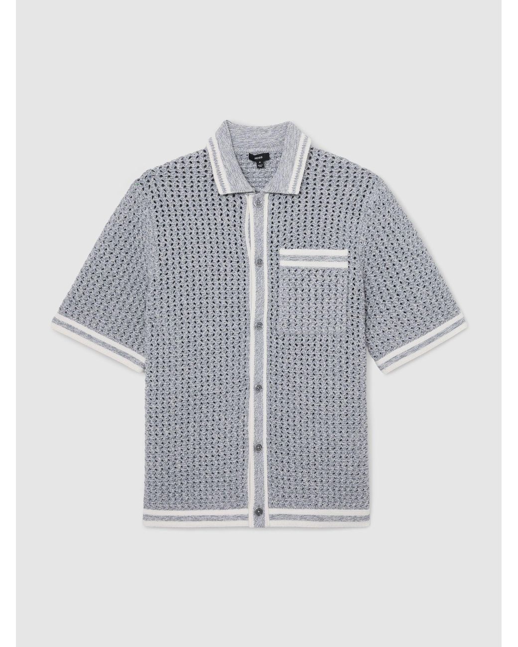 Reiss Gray Cotton Crochet Button-Through Shirt for men