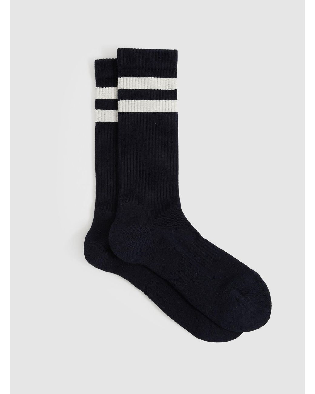 Reiss Black Ecru Cotton-Blend Double-Stripe Socks, M & L for men