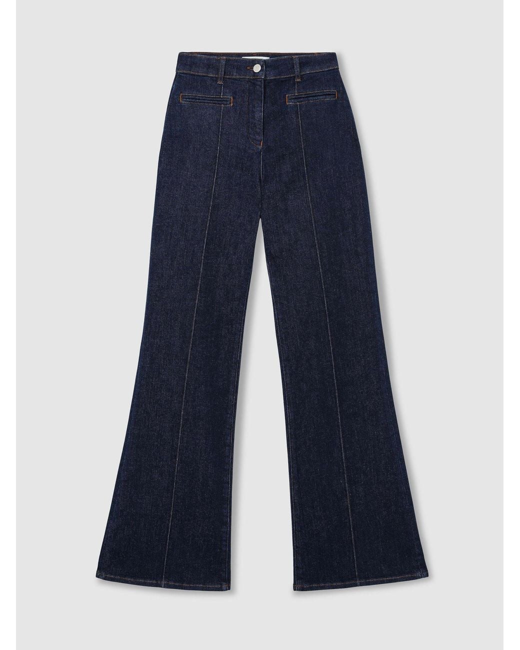 Reiss Claude - Dark Blue Pintuck-detail Flared Jeans, Us 24