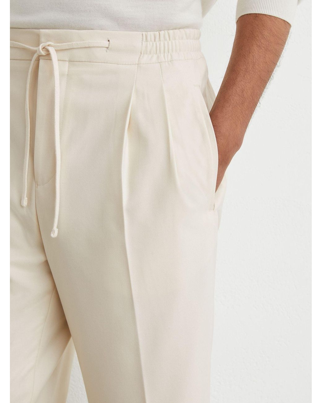 Reiss White Relaxed Twill Drawstring Trousers for men