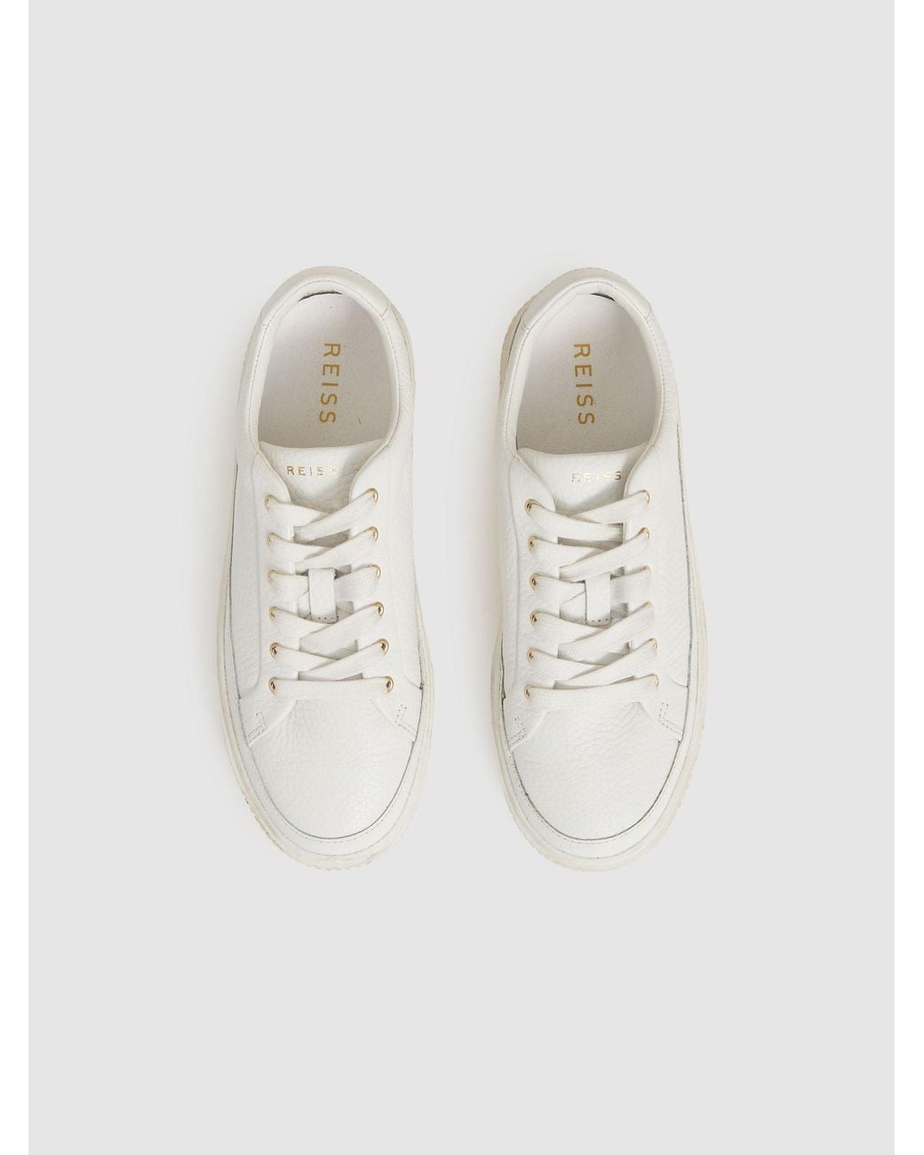 Reiss White Grained Leather Platform Trainers