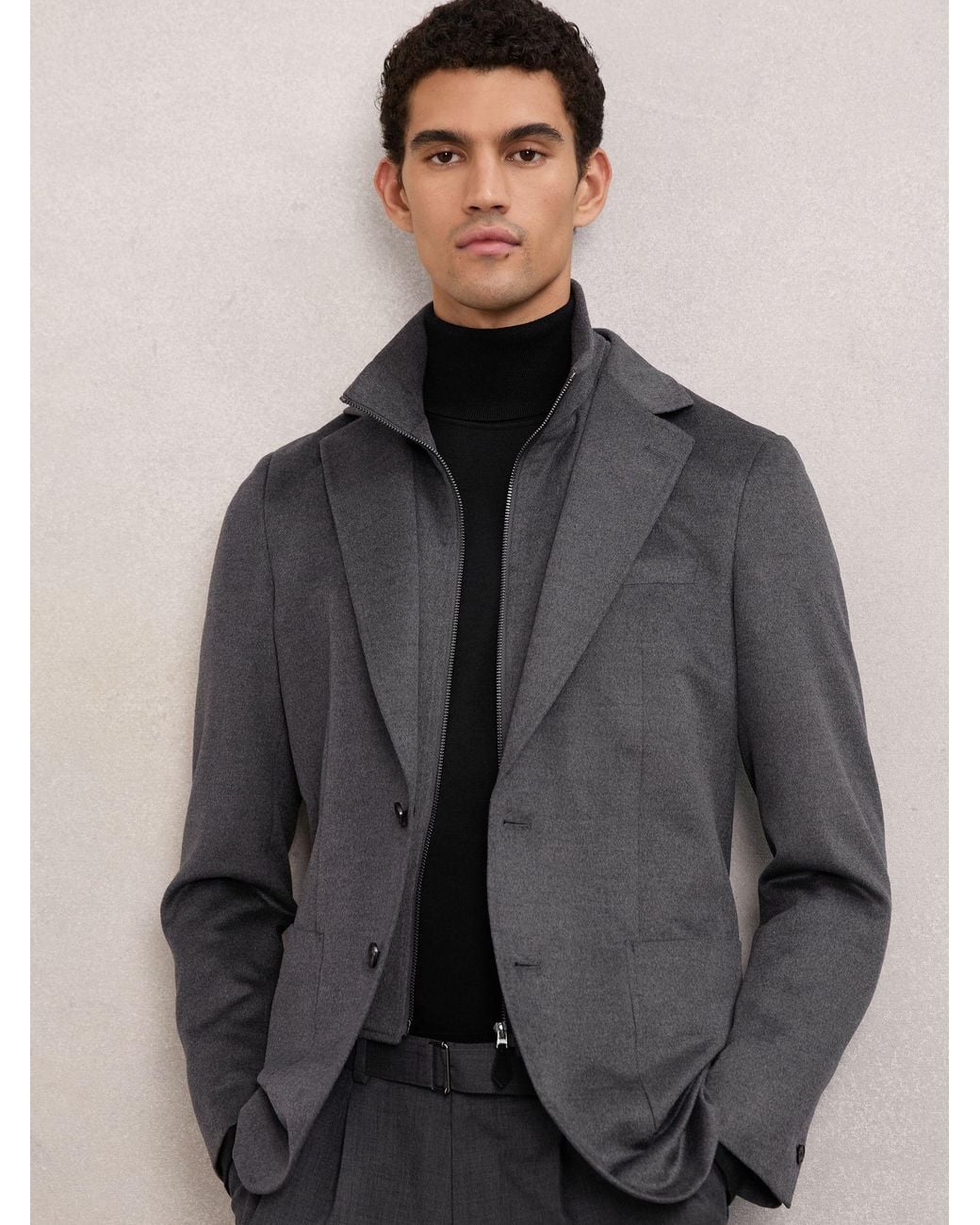 Reiss Gray Patch Single-Breasted Blazer With Gilet Insert Tailored-Fit for men