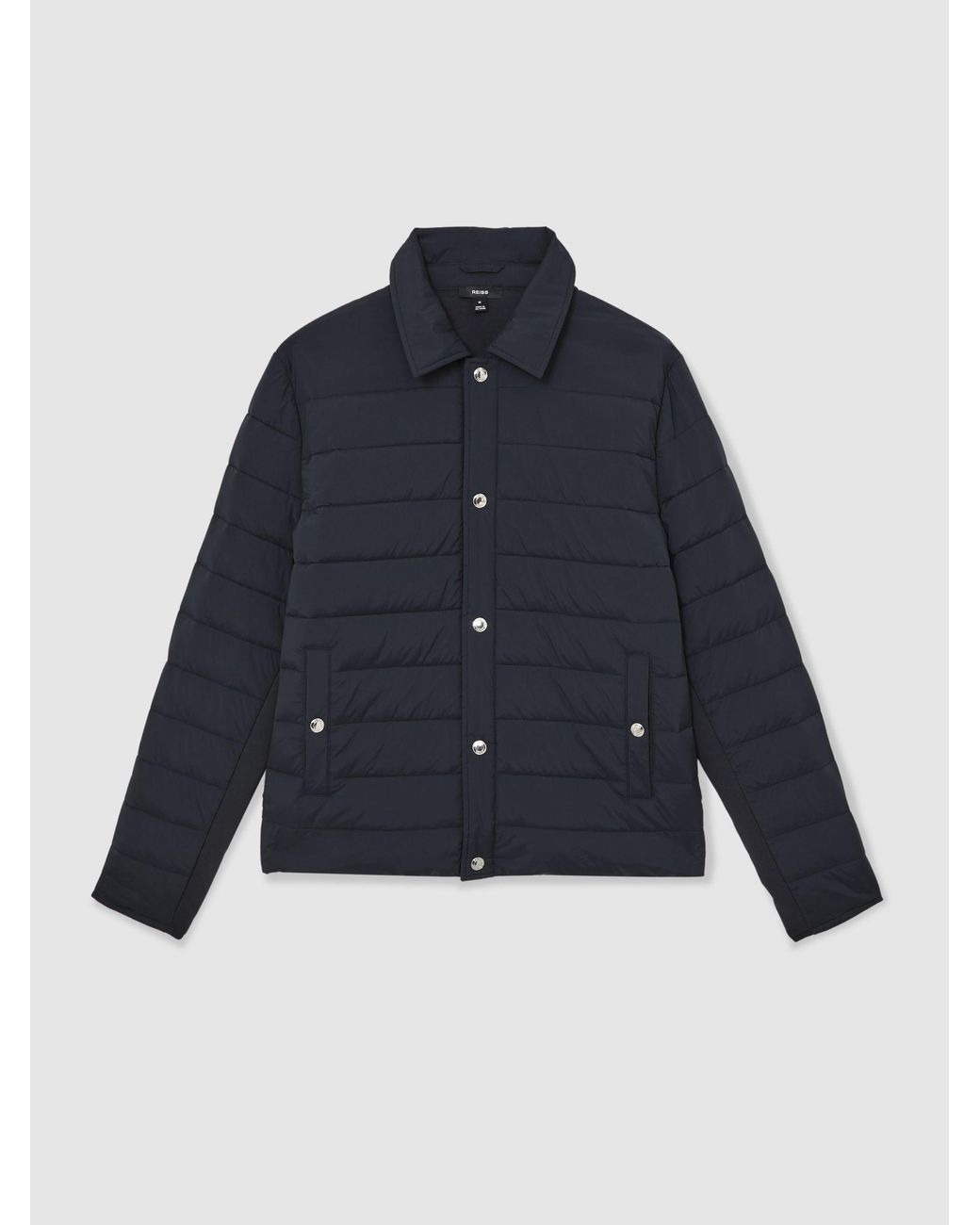 Reiss Blue Harrison - Navy Quilted Hybrid Press-stud Jacket, Xxl for men