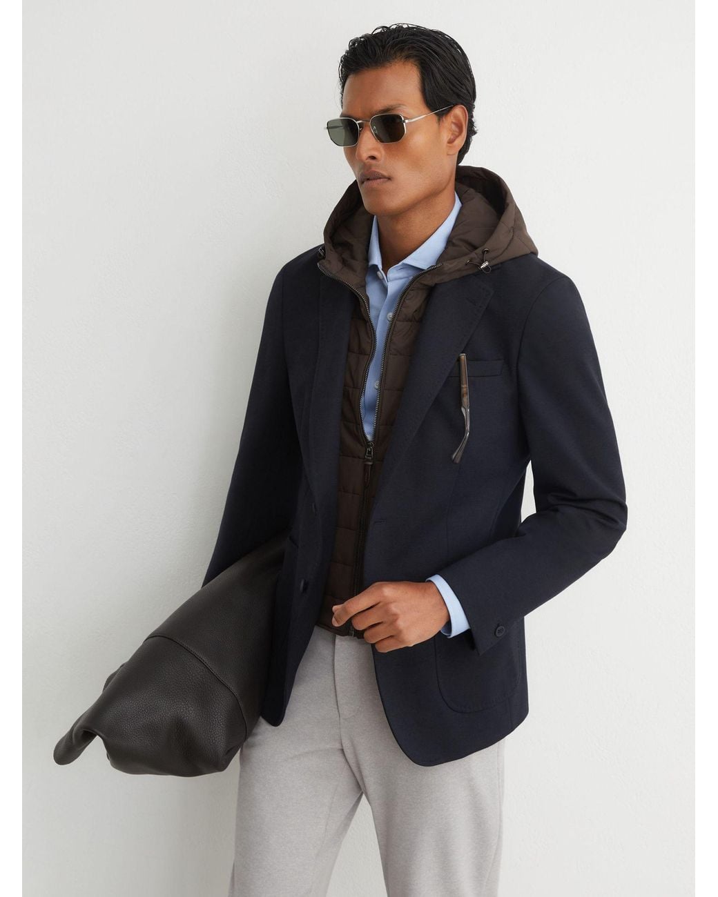 Reiss Blue Tailored Fit R-Flex Gilet-Insert Single-Breasted Blazer for men