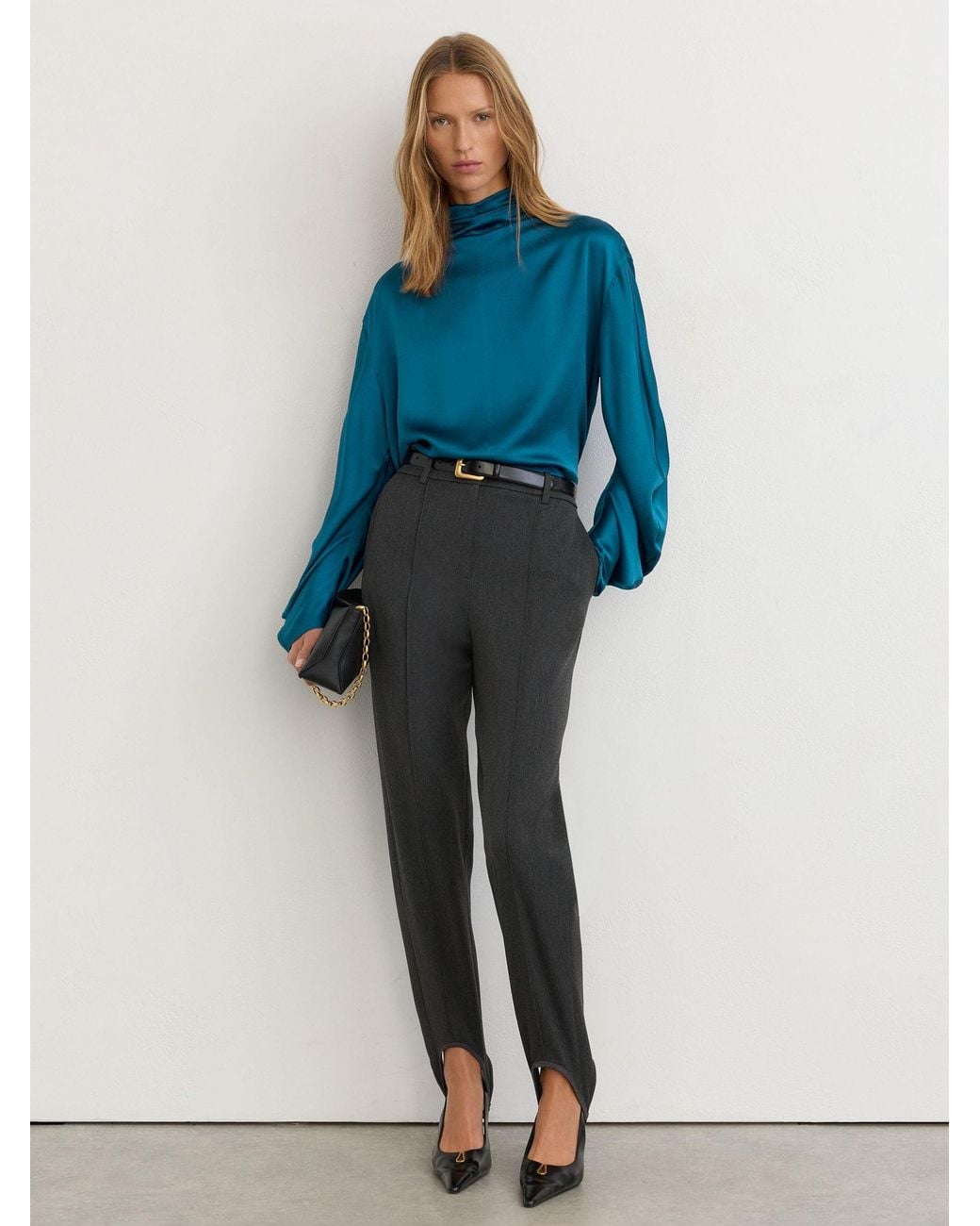 Reiss Blue Silk High-Neck Blouse