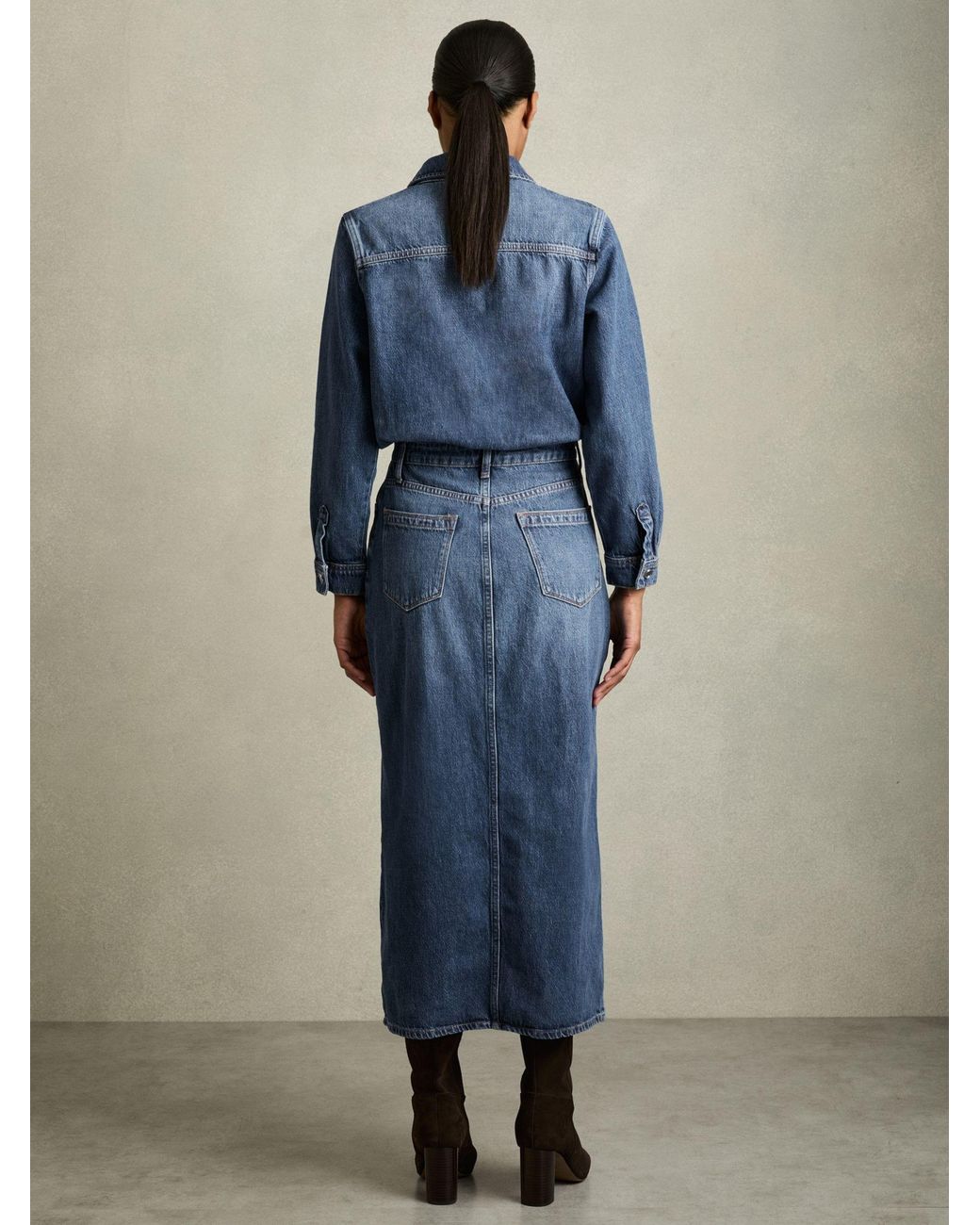 Reiss Blue Terra - Indigo Petite Denim Button-through Midi Dress, Us 12