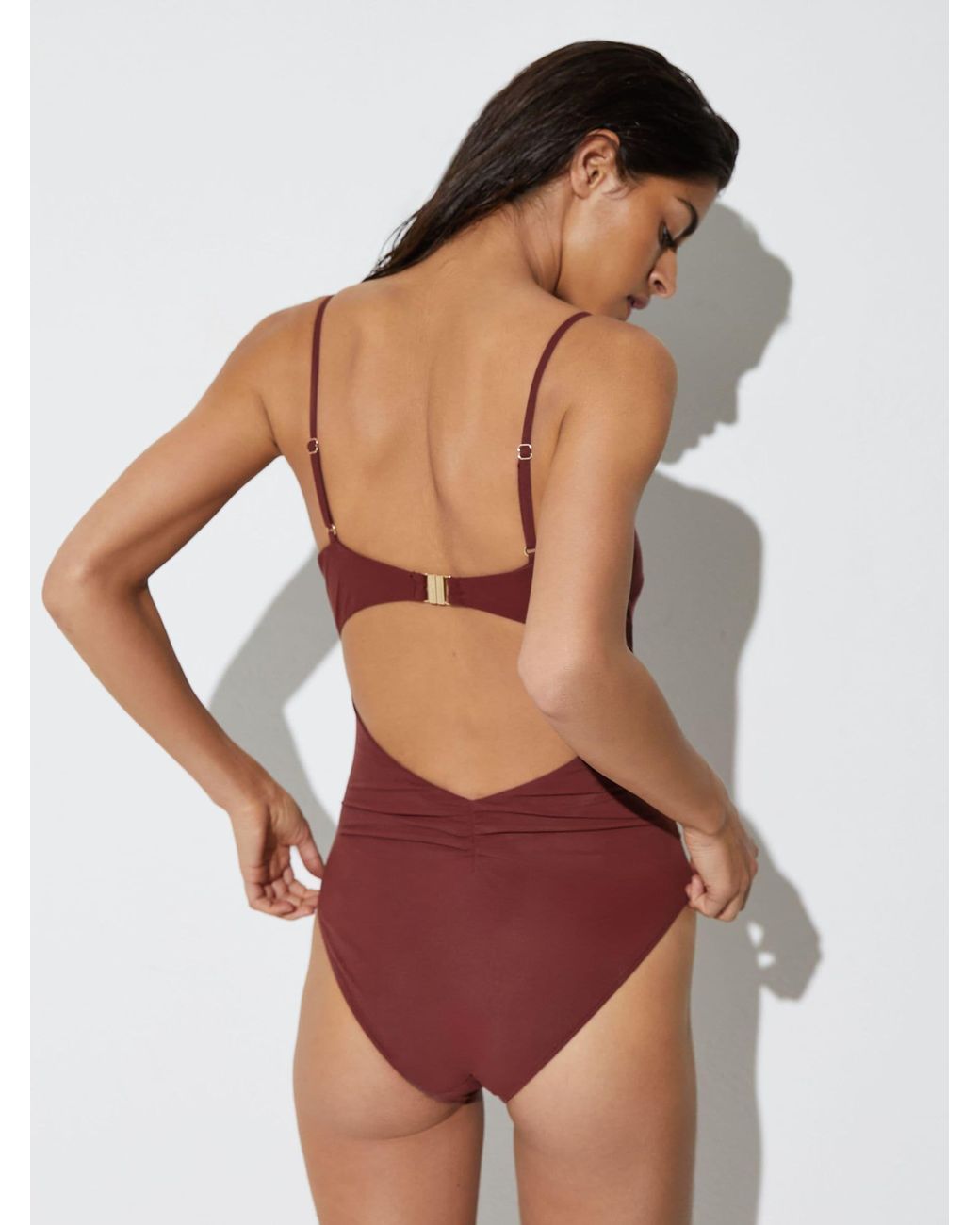 Reiss Green Cut-Out Detail Ruched Swimsuit