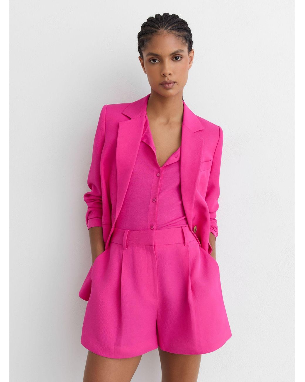 Reiss Pink Charli Tailored Shorts With Linen