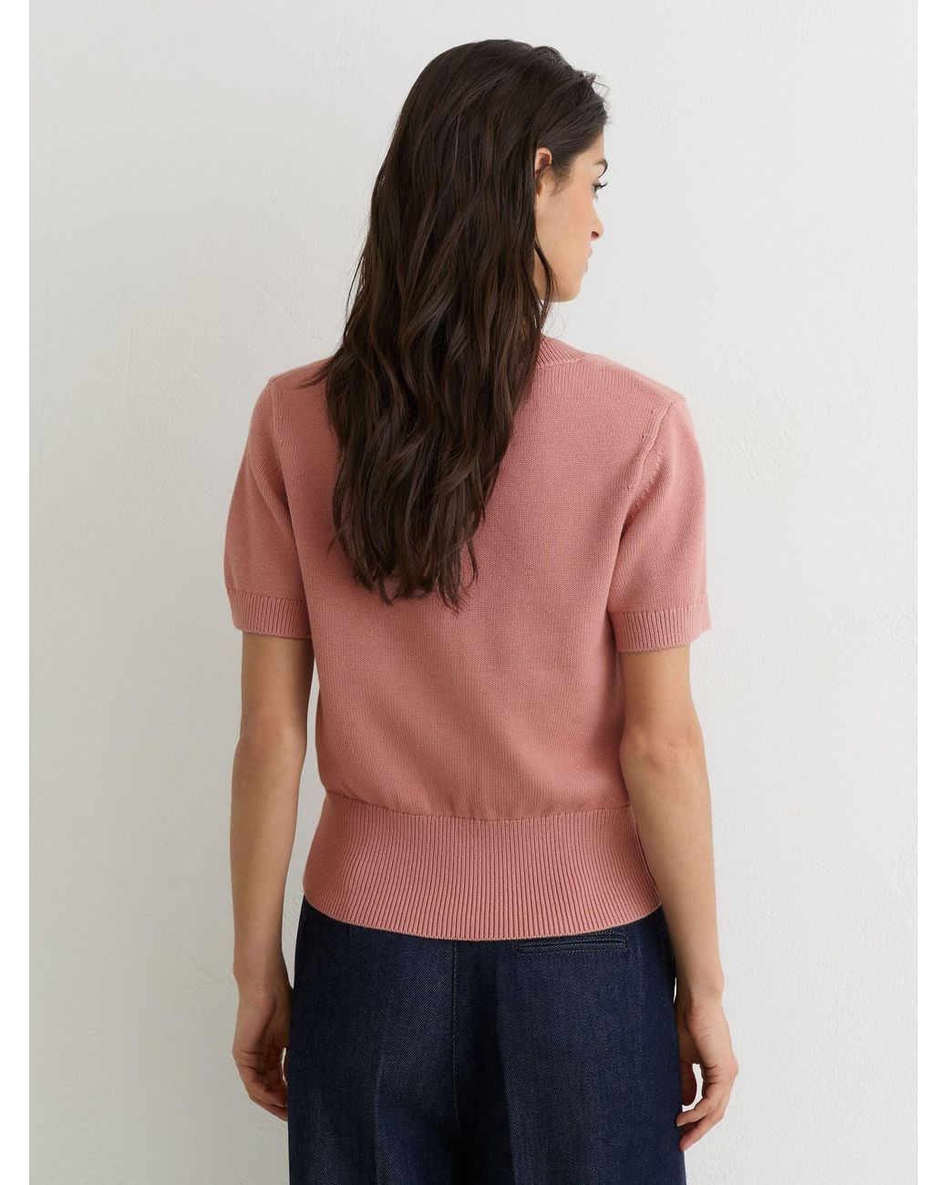 Reiss Blue Cotton-Wool Knit V-Neck Top