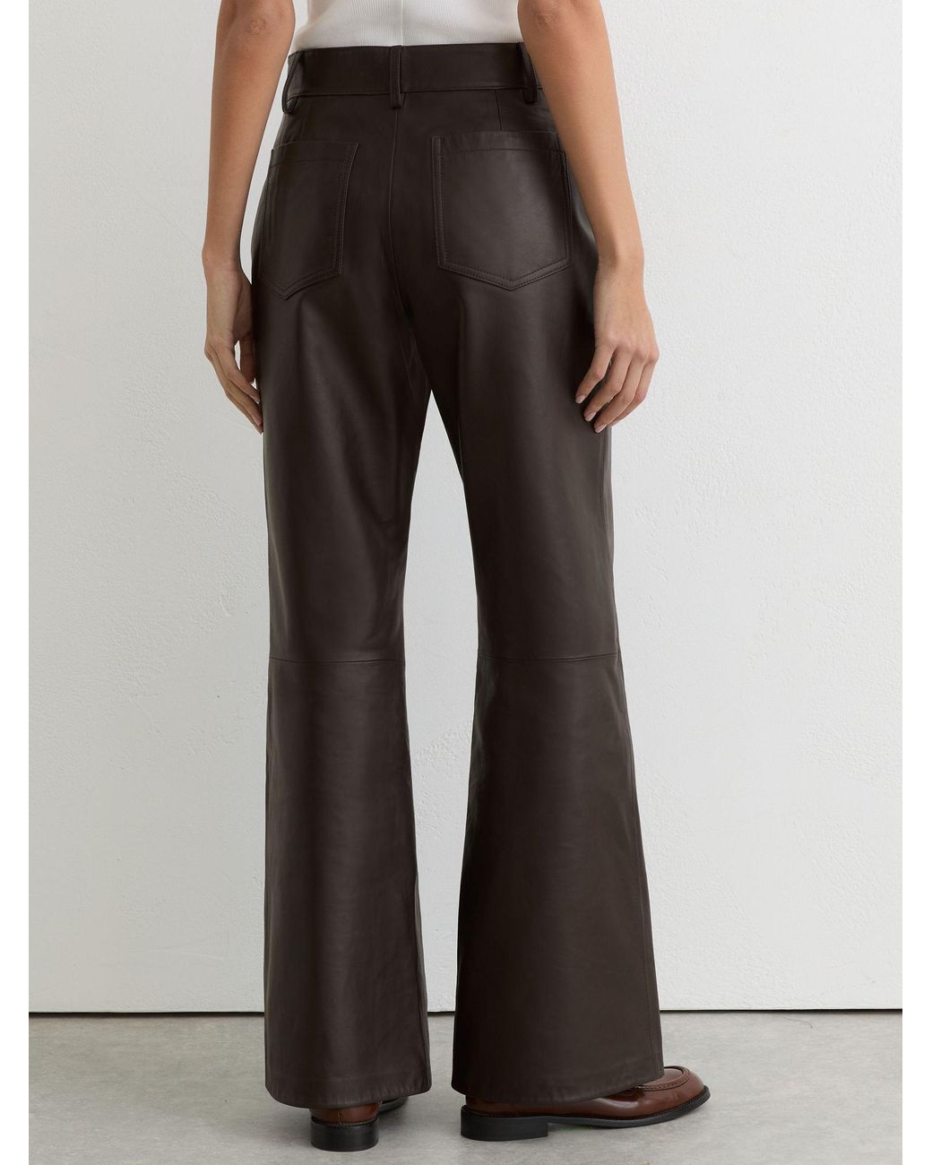 Reiss White Priya - Chocolate Brown Leather Patch-pocket Flared Trousers, Us 4 Regular