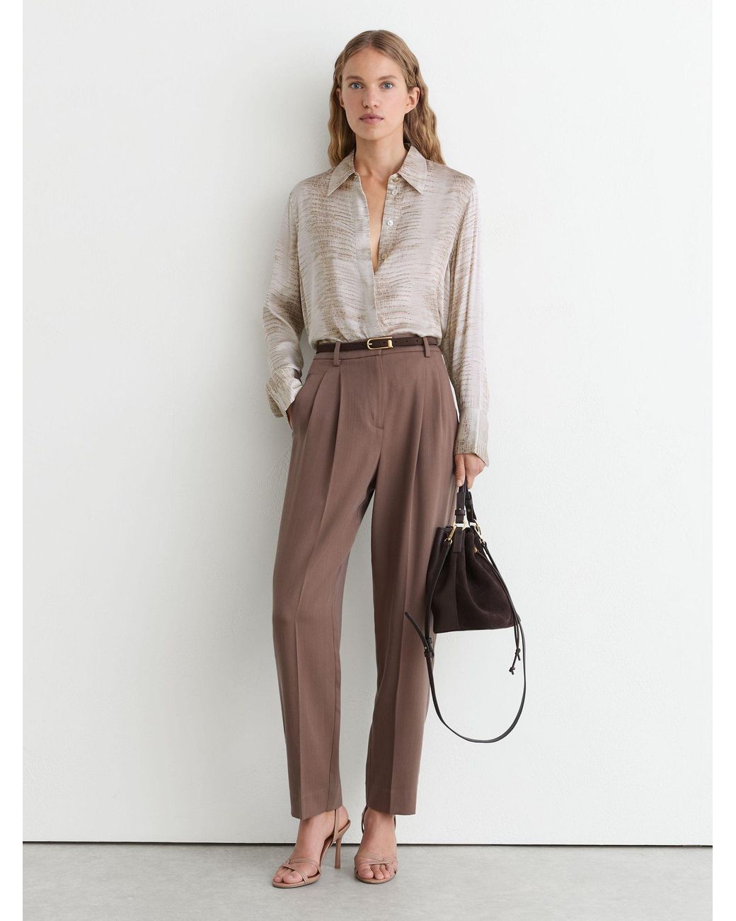 Reiss Natural Snake-Print Double-Cuff Shirt