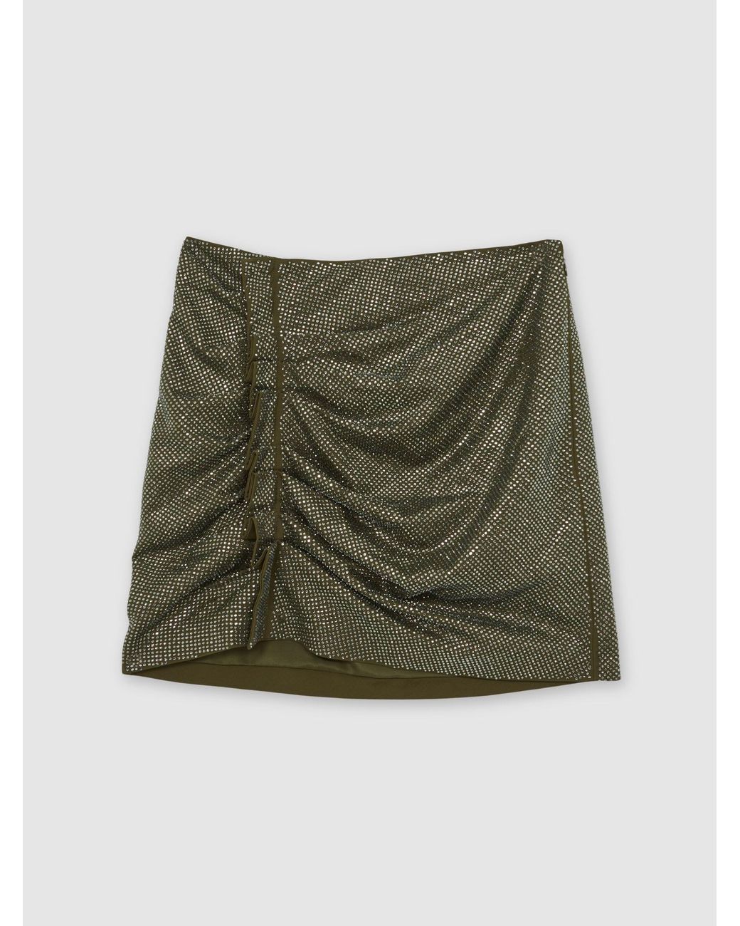 Reiss Green Crystal-Embellished Ruched Mini Skirt