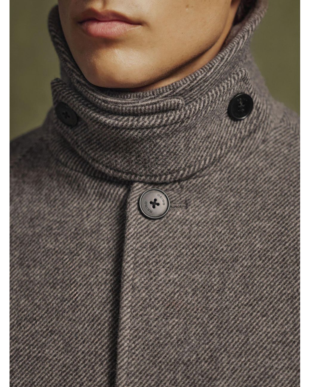Reiss Black Monogram Wool-Blend Twill Relaxed Raglan Overcoat for men