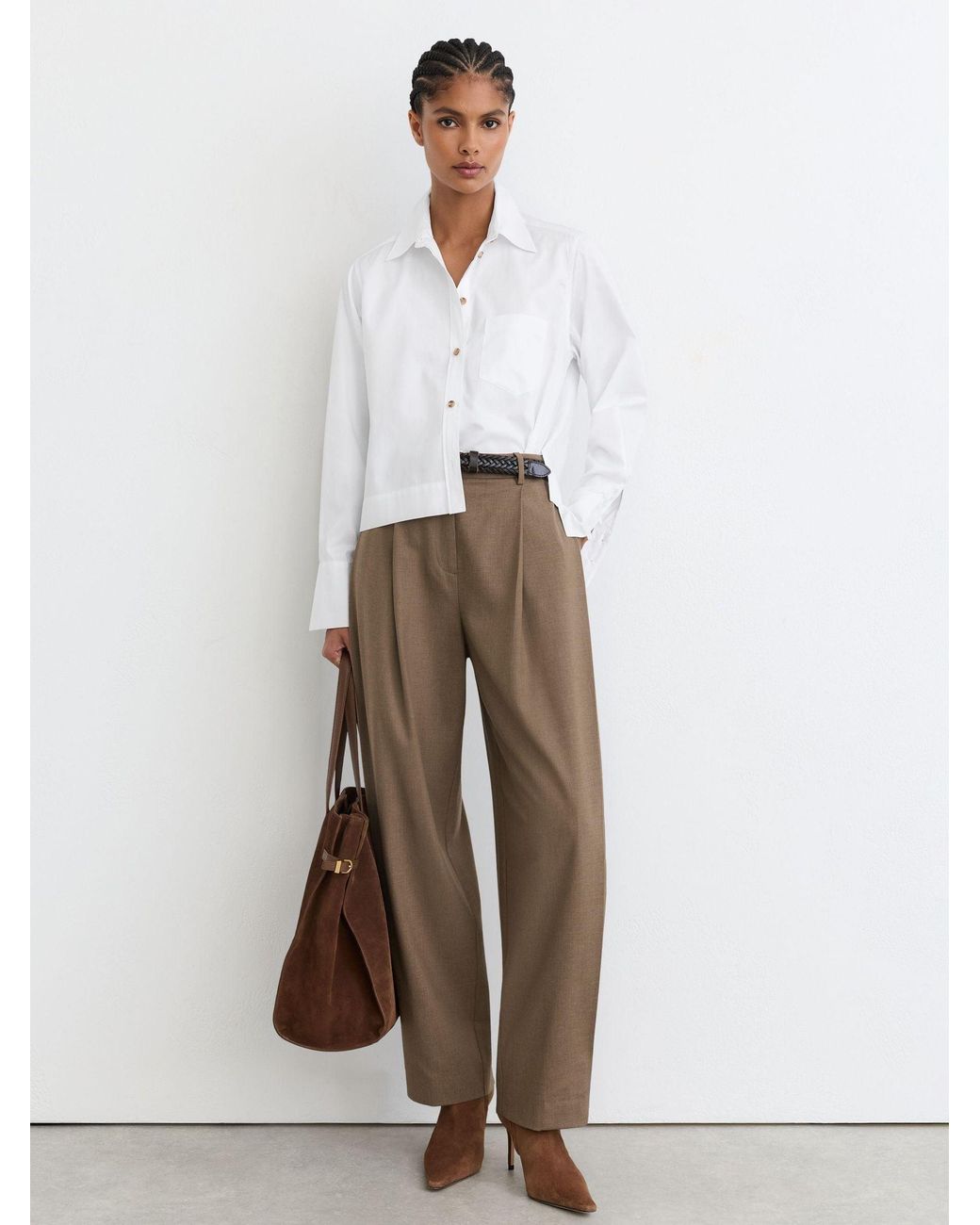 Reiss White Cotton Cropped Long-Sleeve Shirt
