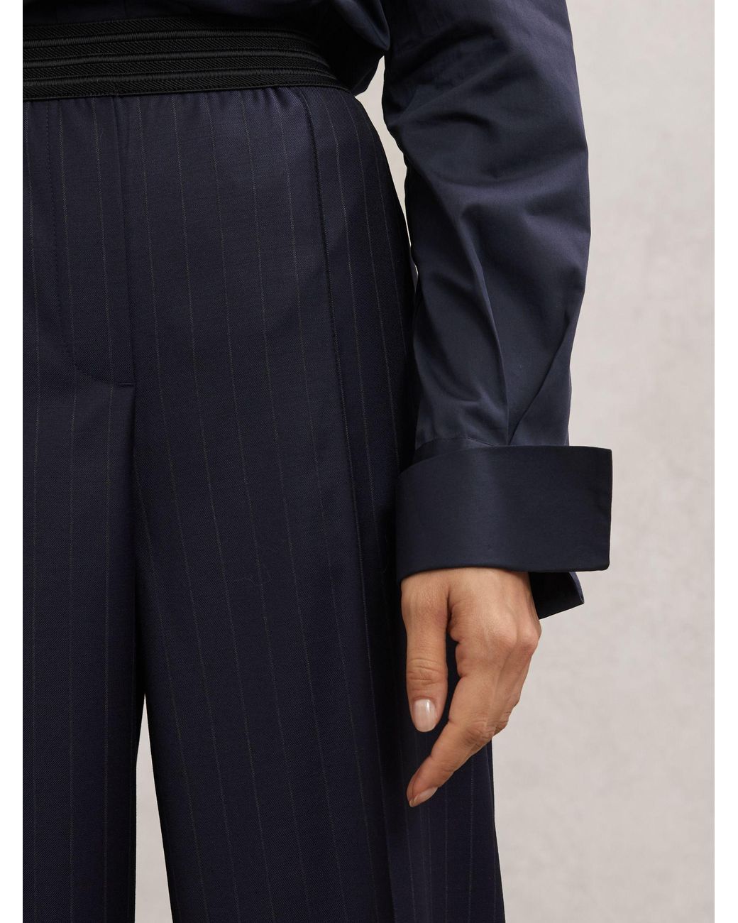 Reiss Blue Wool-Blend Pinstripe Wide-Leg Trousers
