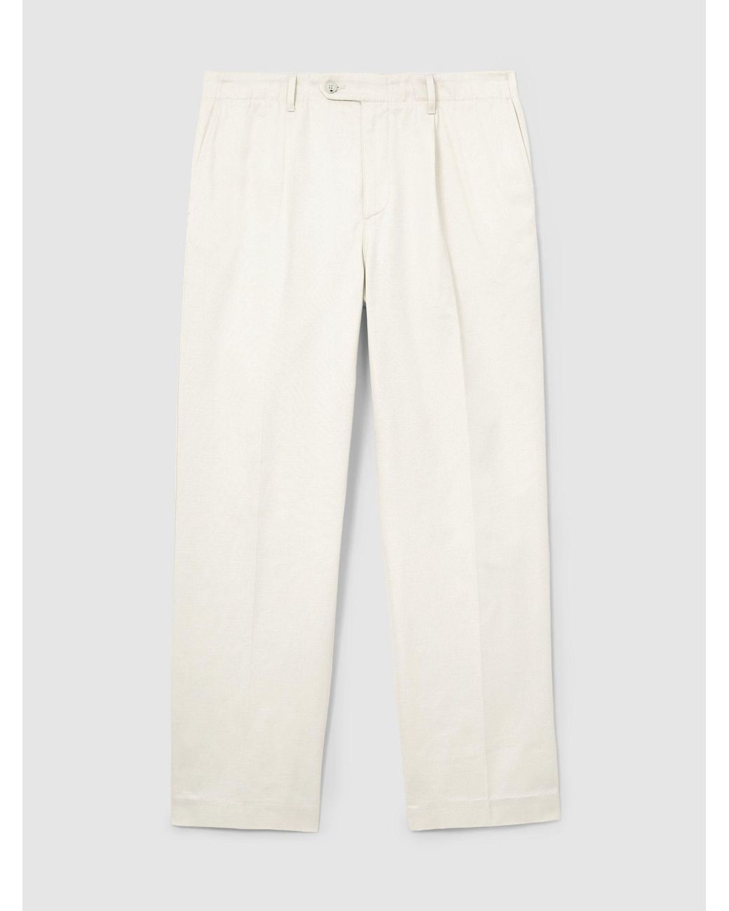 Reiss White Cotton Slub Pleated Relaxed-Fit Trousers for men
